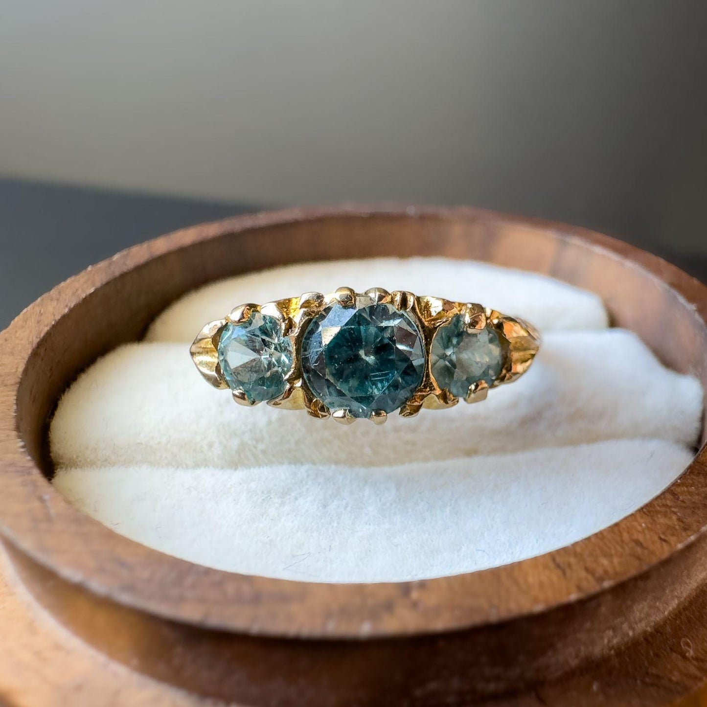 Vintage | 9ct Gold | Edwardian-Inspired Blue Topaz Ring Intricate Scrollwork Design | English Hallmarks | UK L 1/2 - US 6 | Resizable