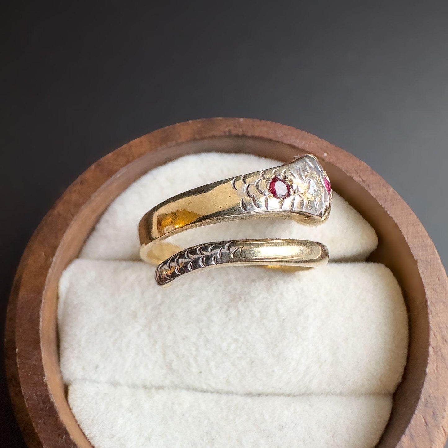 Antique 9ct Gold Diamond & Ruby Serpent Snake Ring Unique Victorian Symbolism | 1918 Hallmarked | UK L 1/2 - US 6 | Resizable