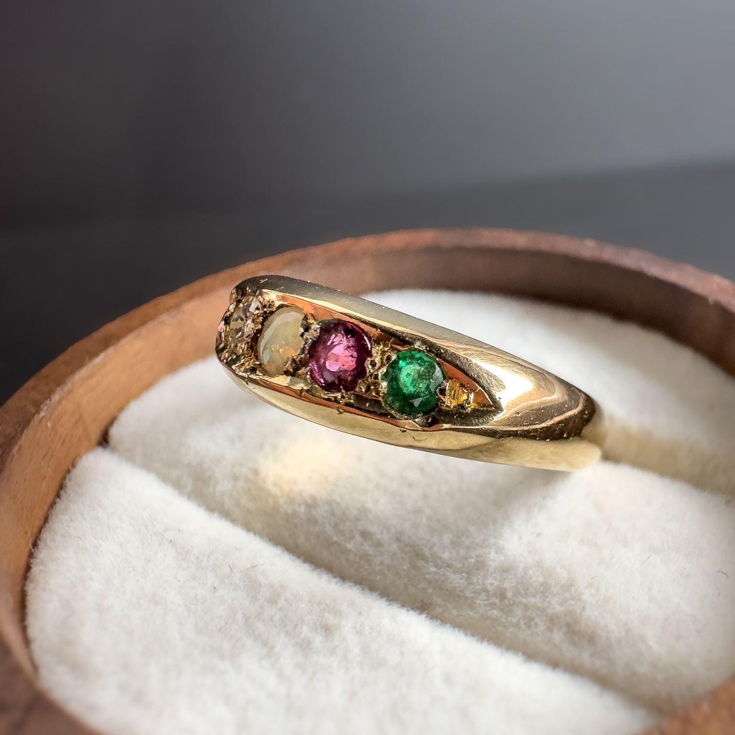 Stunning Antique Victorian 18ct Gold ADORE Acrostic Multi Gemstone Gypsy Ring | 1905 Hallmarked | UK M 1/1 - US 6.5 | Resizable