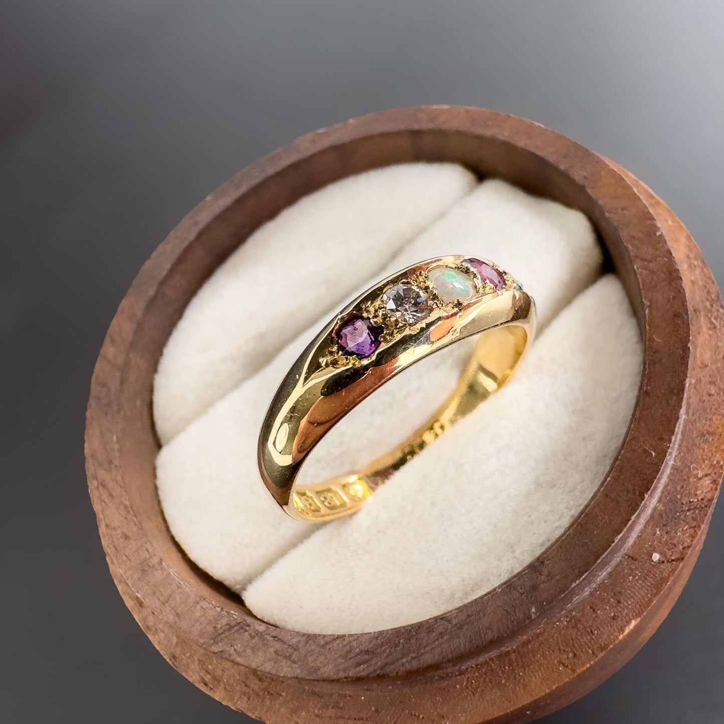 Stunning Antique Victorian 18ct Gold ADORE Acrostic Multi Gemstone Gypsy Ring | 1905 Hallmarked | UK M 1/1 - US 6.5 | Resizable