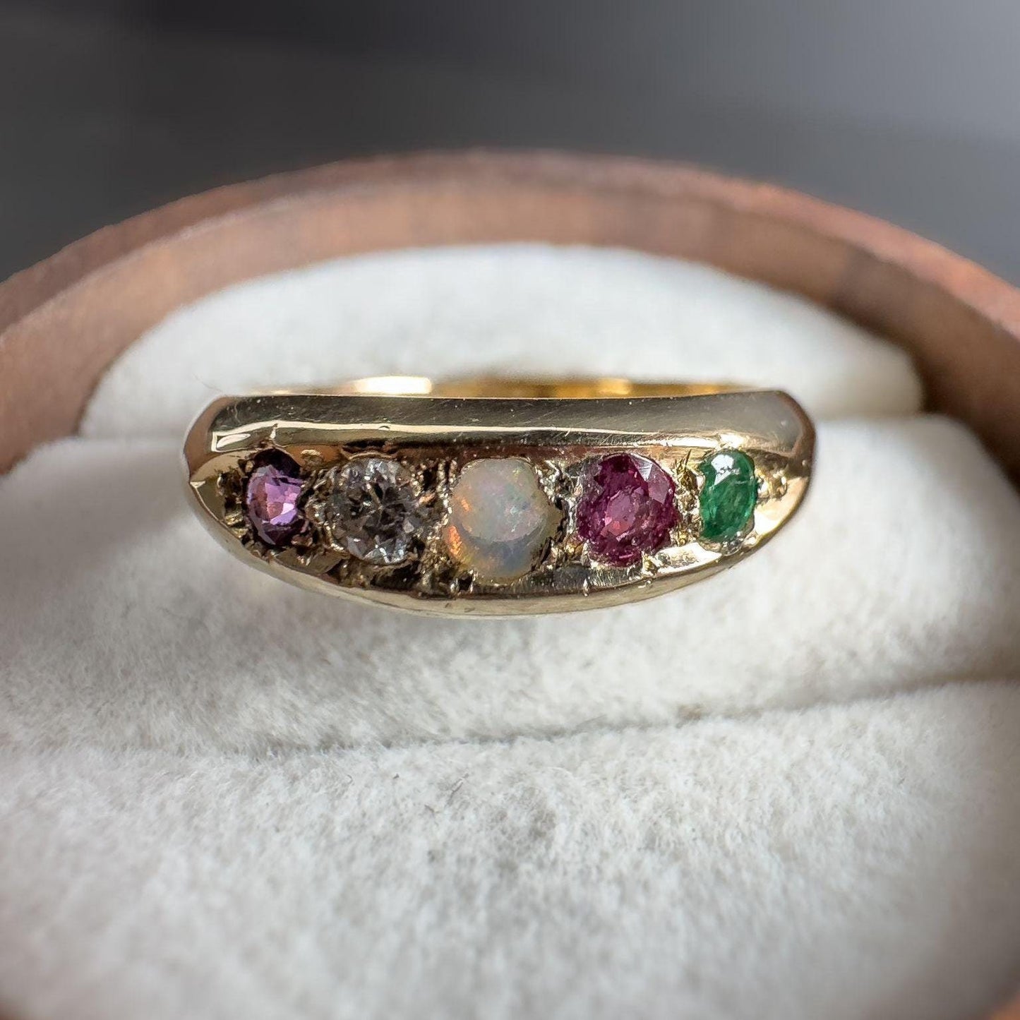 Stunning Antique Victorian 18ct Gold ADORE Acrostic Multi Gemstone Gypsy Ring | 1905 Hallmarked | UK M 1/1 - US 6.5 | Resizable