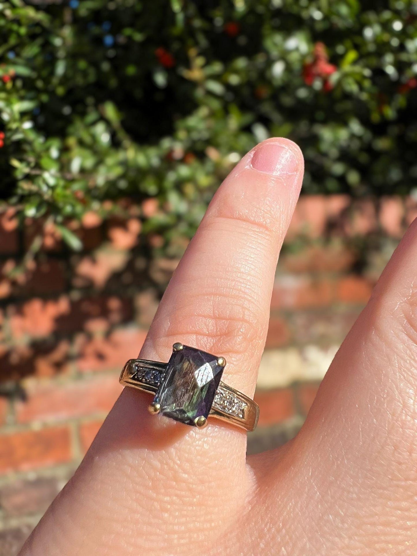 Dazzling | Vintage | 9ct | 9k Gold | Mystic Topaz and Diamond Ring Iridescent Gemstone with Diamond Accents | English Hallmarks |