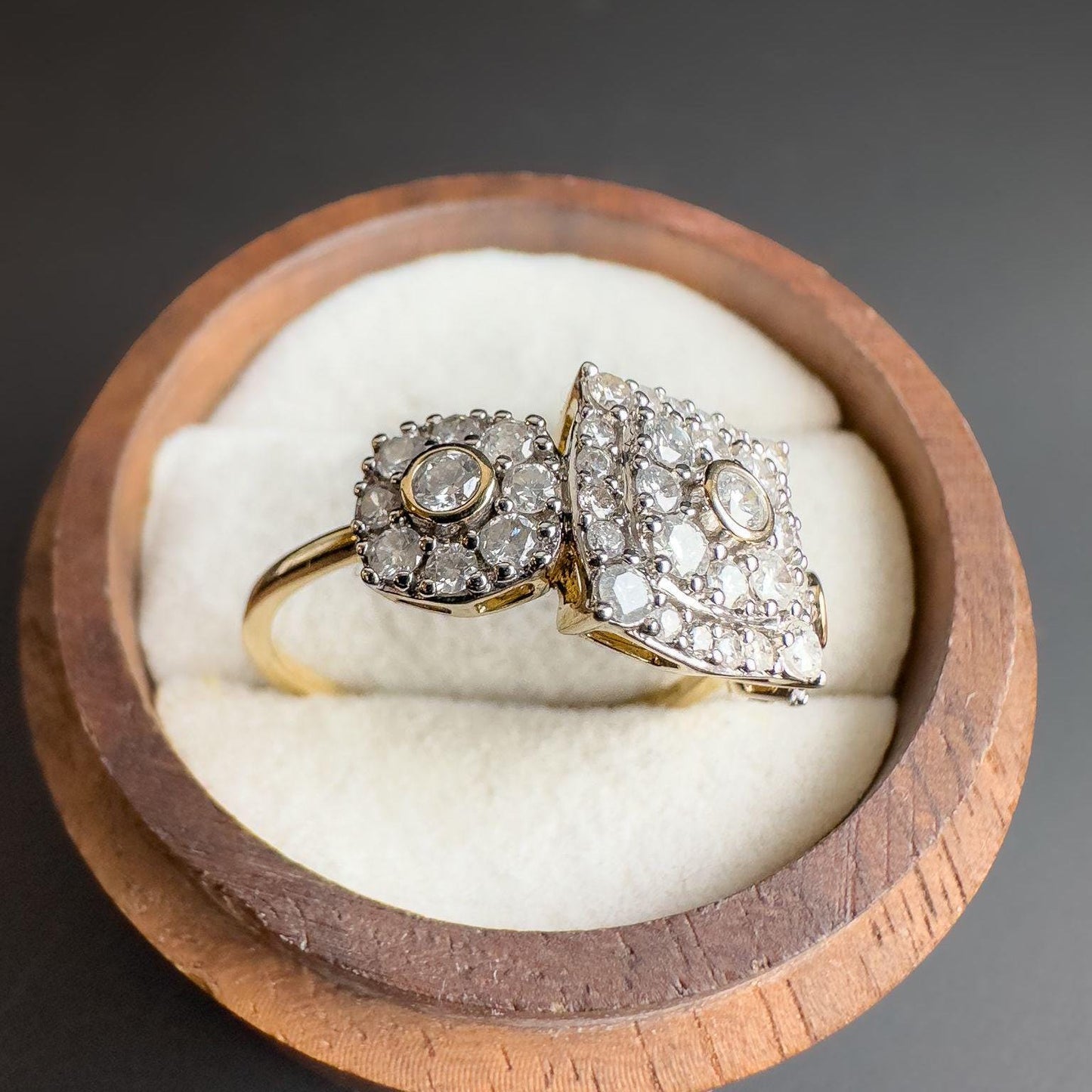 Stunning 9ct Gold Diamond Cluster Ring Art Deco Style Statement Piece 1.0ct Diamonds | UK R 1/2 - US 9.25 | English Hallmarks | Resizable