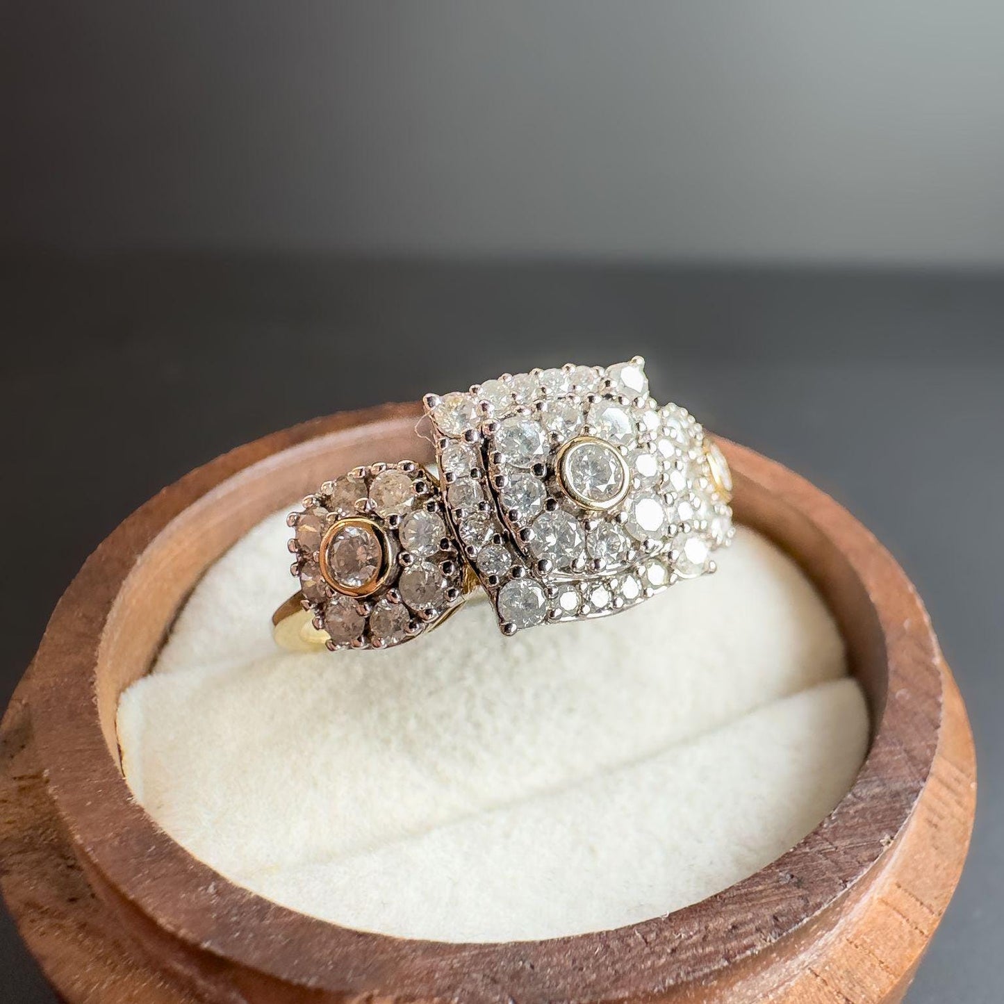 Stunning 9ct Gold Diamond Cluster Ring Art Deco Style Statement Piece 1.0ct Diamonds | UK R 1/2 - US 9.25 | English Hallmarks | Resizable