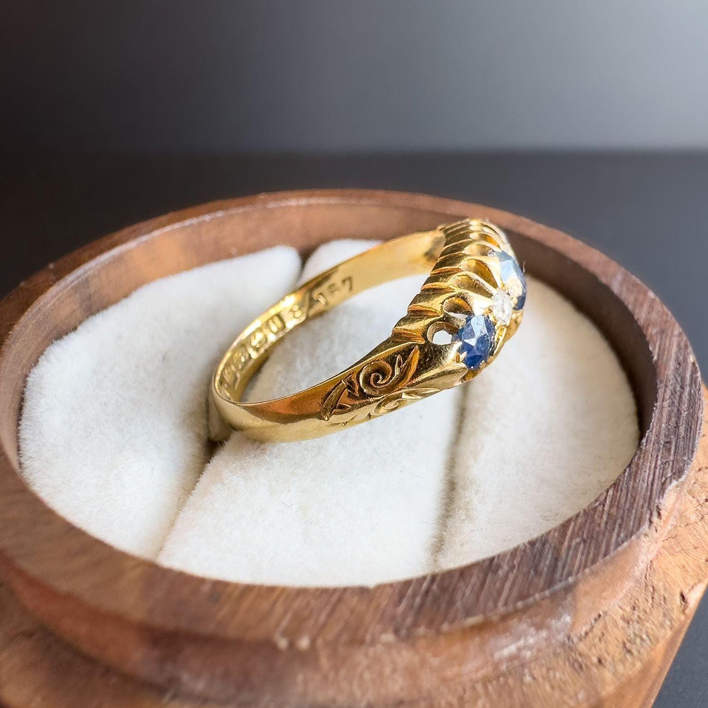 Antique 1912 Edwardian 18ct Gold Sapphire and Diamond Ring | Vintage Sapphire Statement Ring | Edwardian Fine Jewelry | Hallmarked |