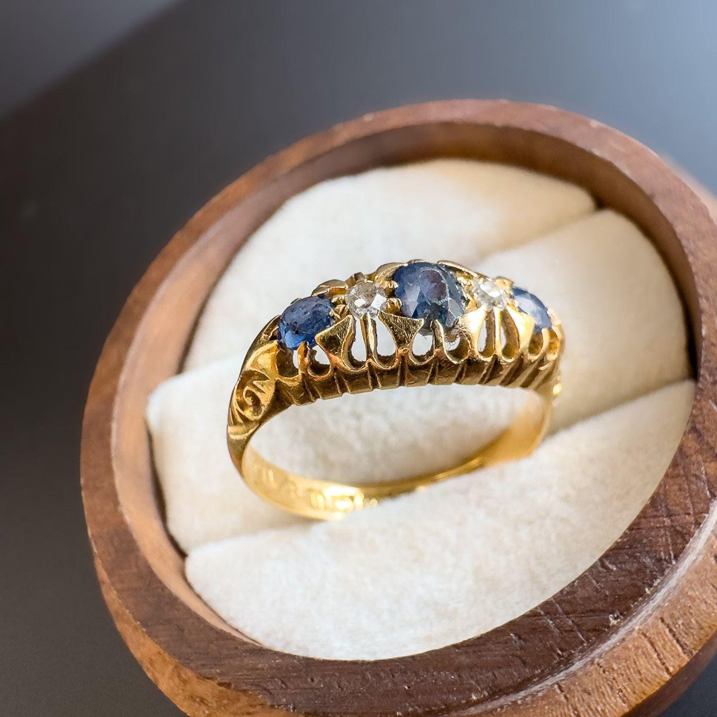Antique 1912 Edwardian 18ct Gold Sapphire and Diamond Ring | Vintage Sapphire Statement Ring | Edwardian Fine Jewelry | Hallmarked |