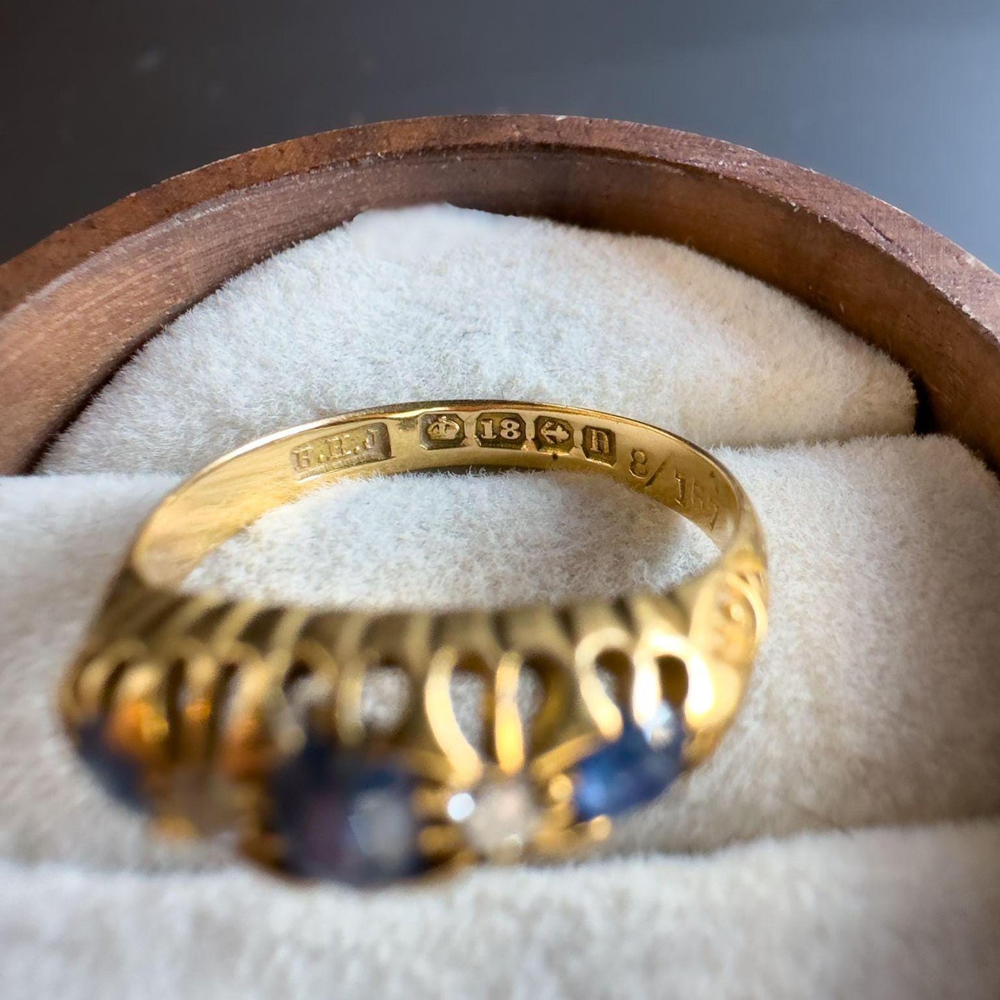 Antique 1912 Edwardian 18ct Gold Sapphire and Diamond Ring | Vintage Sapphire Statement Ring | Edwardian Fine Jewelry | Hallmarked |