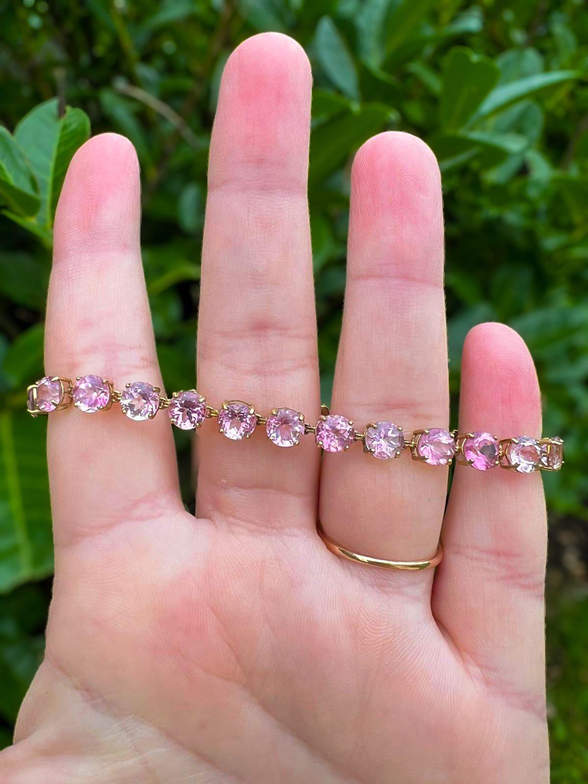 Sparkling 9ct Gold Pink Zirconia Bracelet Elegant Vintage Tennis Bracelet | English Hallmarks | 20cm - 8 Inch |