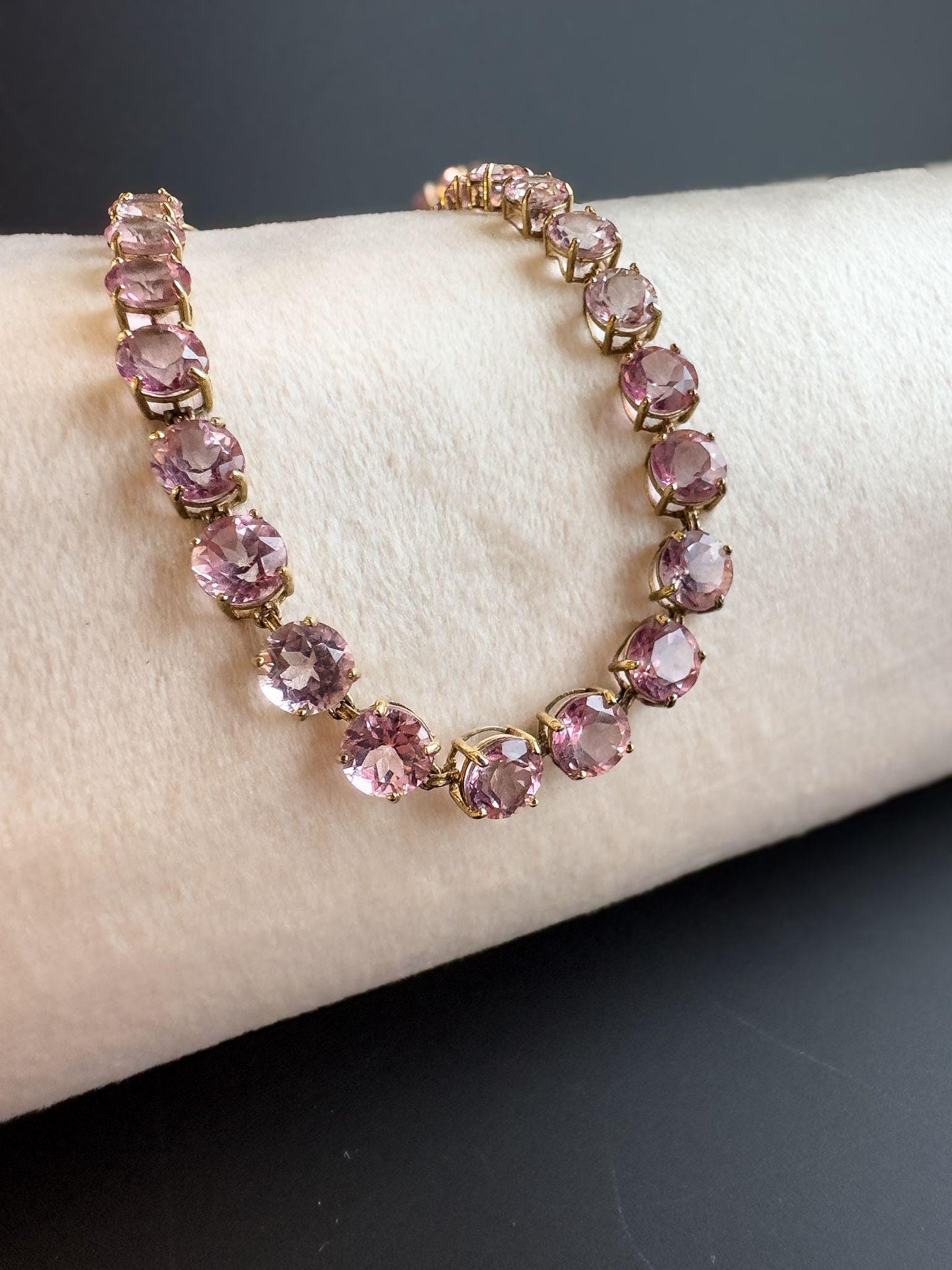 Sparkling 9ct Gold Pink Zirconia Bracelet Elegant Vintage Tennis Bracelet | English Hallmarks | 20cm - 8 Inch |