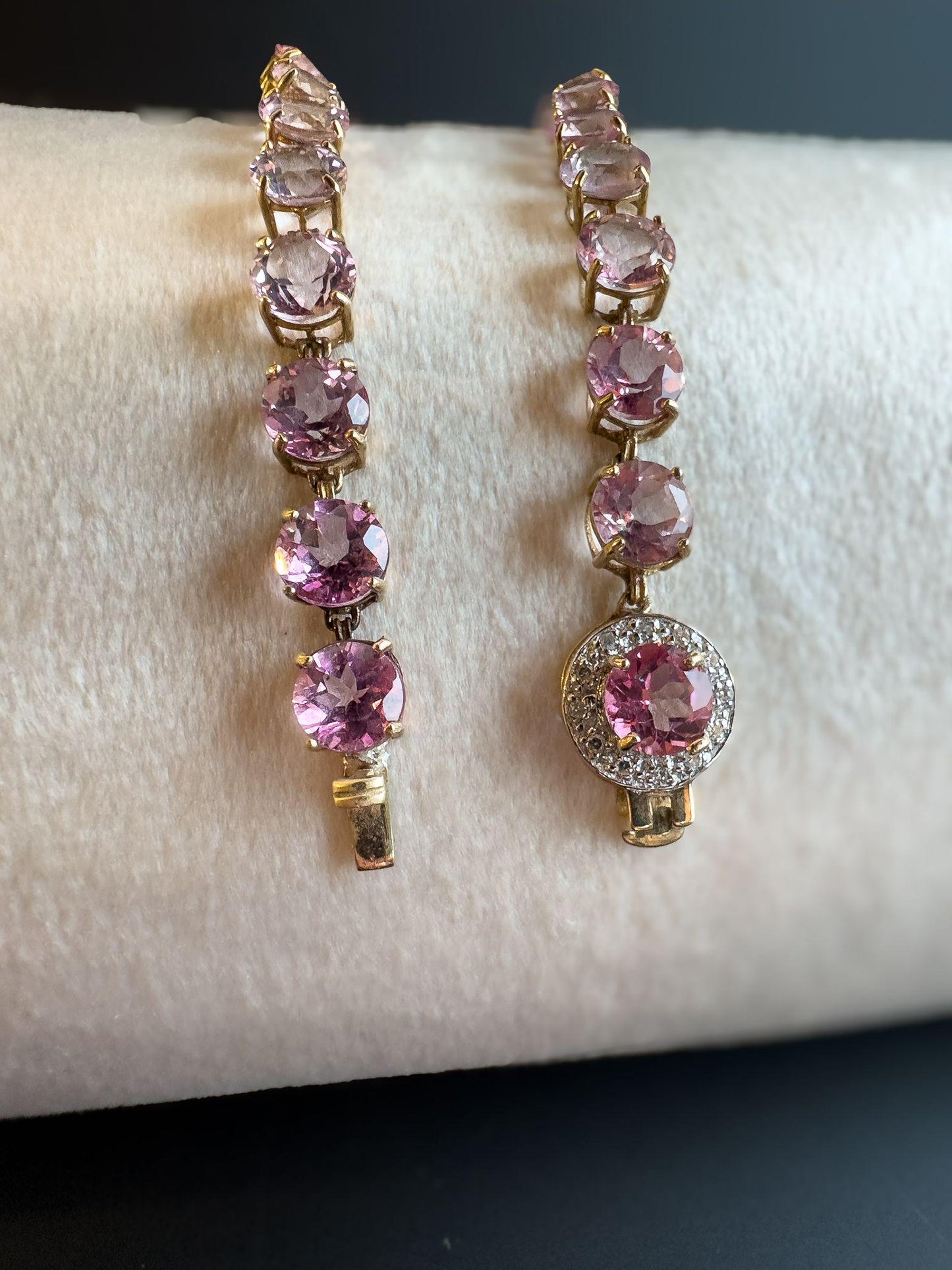 Sparkling 9ct Gold Pink Zirconia Bracelet Elegant Vintage Tennis Bracelet | English Hallmarks | 20cm - 8 Inch |