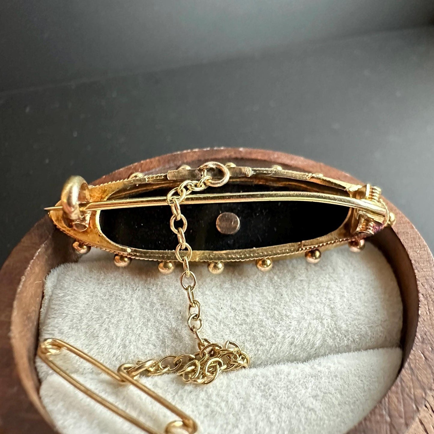 15ct Yellow Gold and Black Enamel Pearl-Set Oval late Victorian Brooch, c.1900, Victorian Jewellery