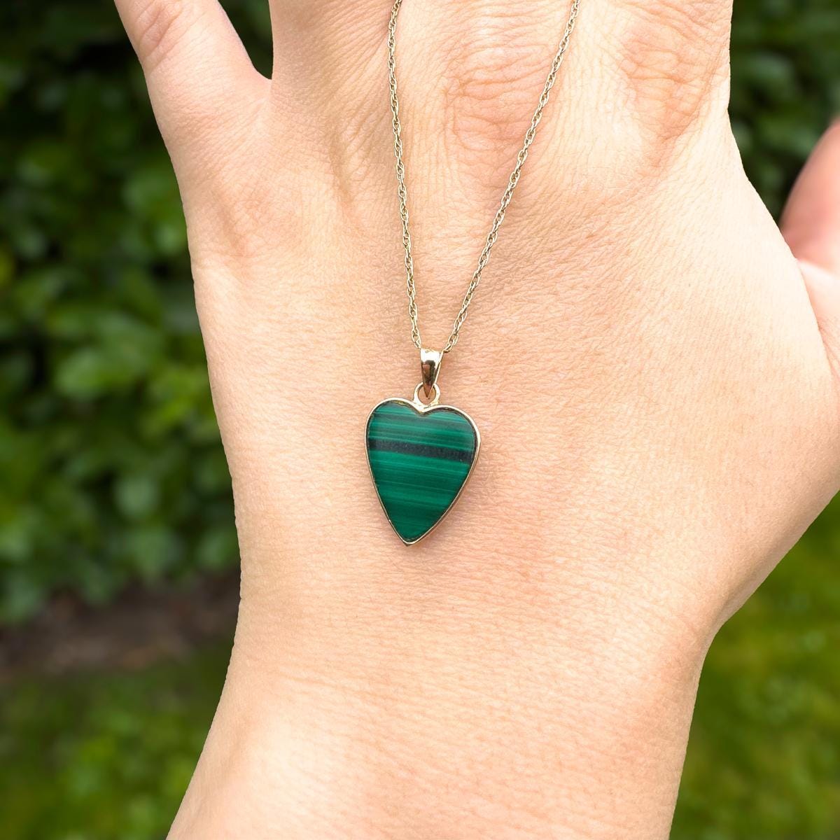 14ct Gold Malachite Heart Pendant on a 9ct Fine Chain