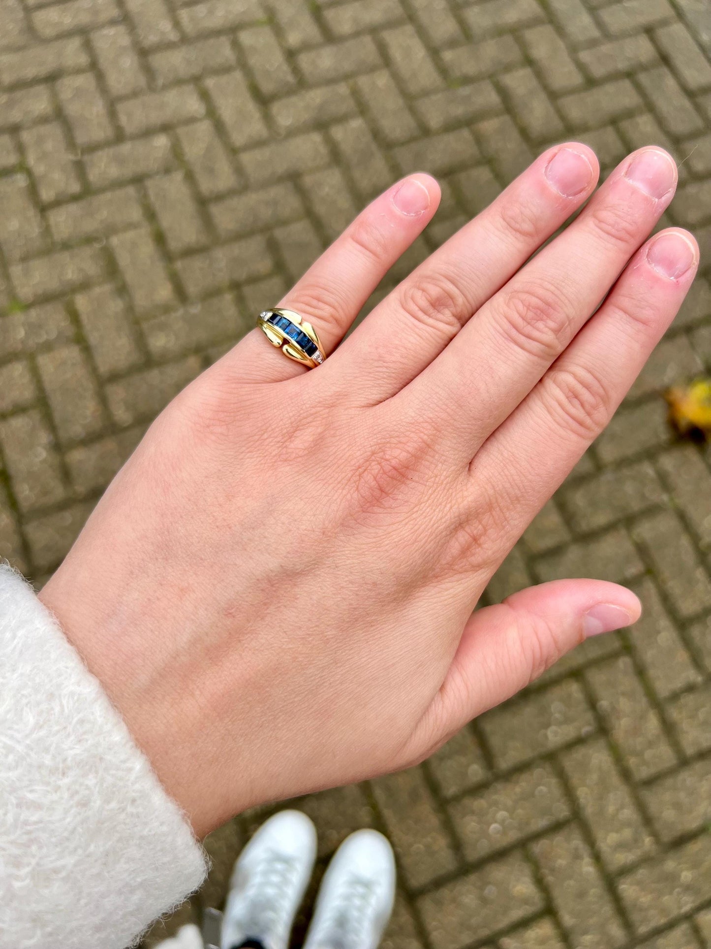 Vintage | 14ct | 14k Gold | Sapphire and Diamond Gypsy Style Ring | Elegant Sapphire Band | Retro Ring | UK N - US 6.75 | Resizable