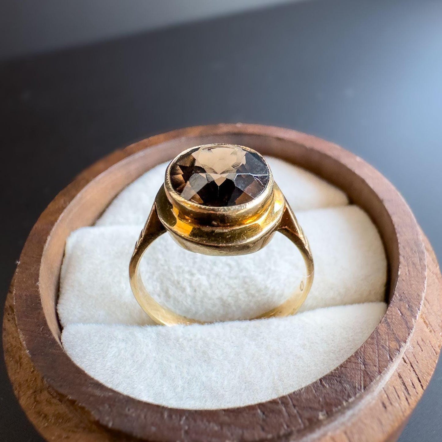 Vintage | 1960s | 9ct Gold | Smokey Quartz Ring | Elegant Faceted Quartz Statement Ring | English Hallmarks | UK L - US 5.75 | Resizable