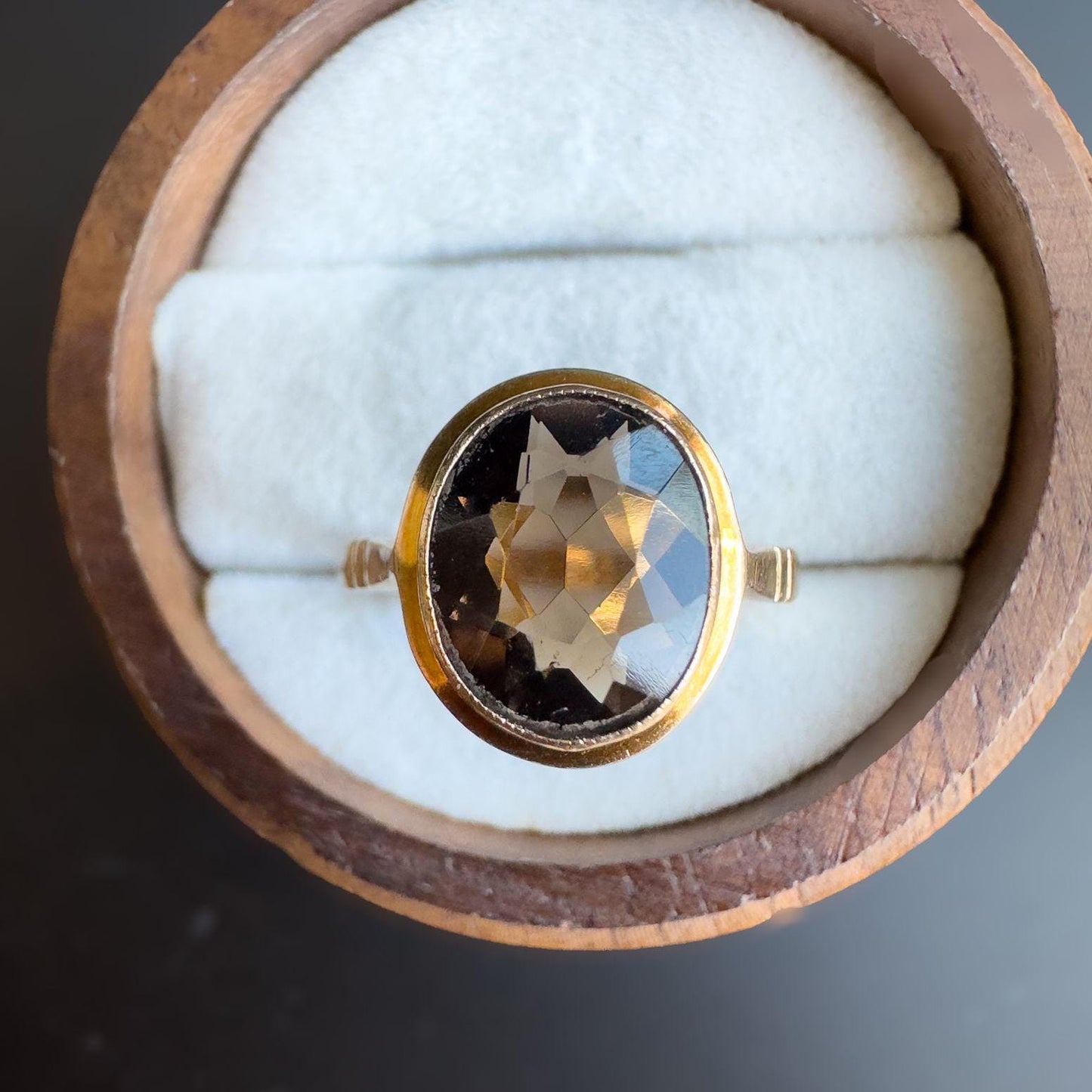 Vintage | 1960s | 9ct Gold | Smokey Quartz Ring | Elegant Faceted Quartz Statement Ring | English Hallmarks | UK L - US 5.75 | Resizable