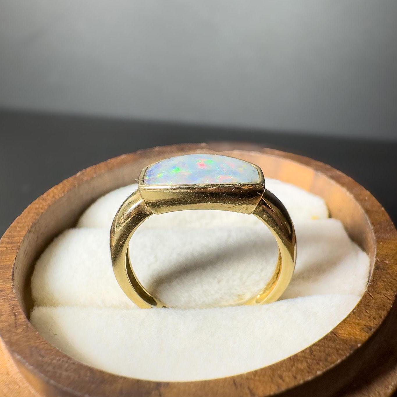 Vintage 9ct Gold Opal Triplet Ring | Unique Opal Triplet Statement Ring | October Birthstone Jewelry | English Hallmarked | UK I - US 4.25