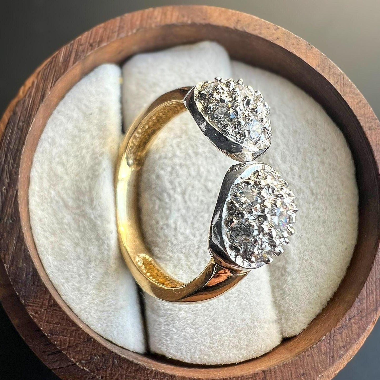 Vintage 9ct Gold Cubic Zirconia Double Cluster Ring - Sparkling Retro Style Statement Ring | UK O - US 7.25 | Resizable