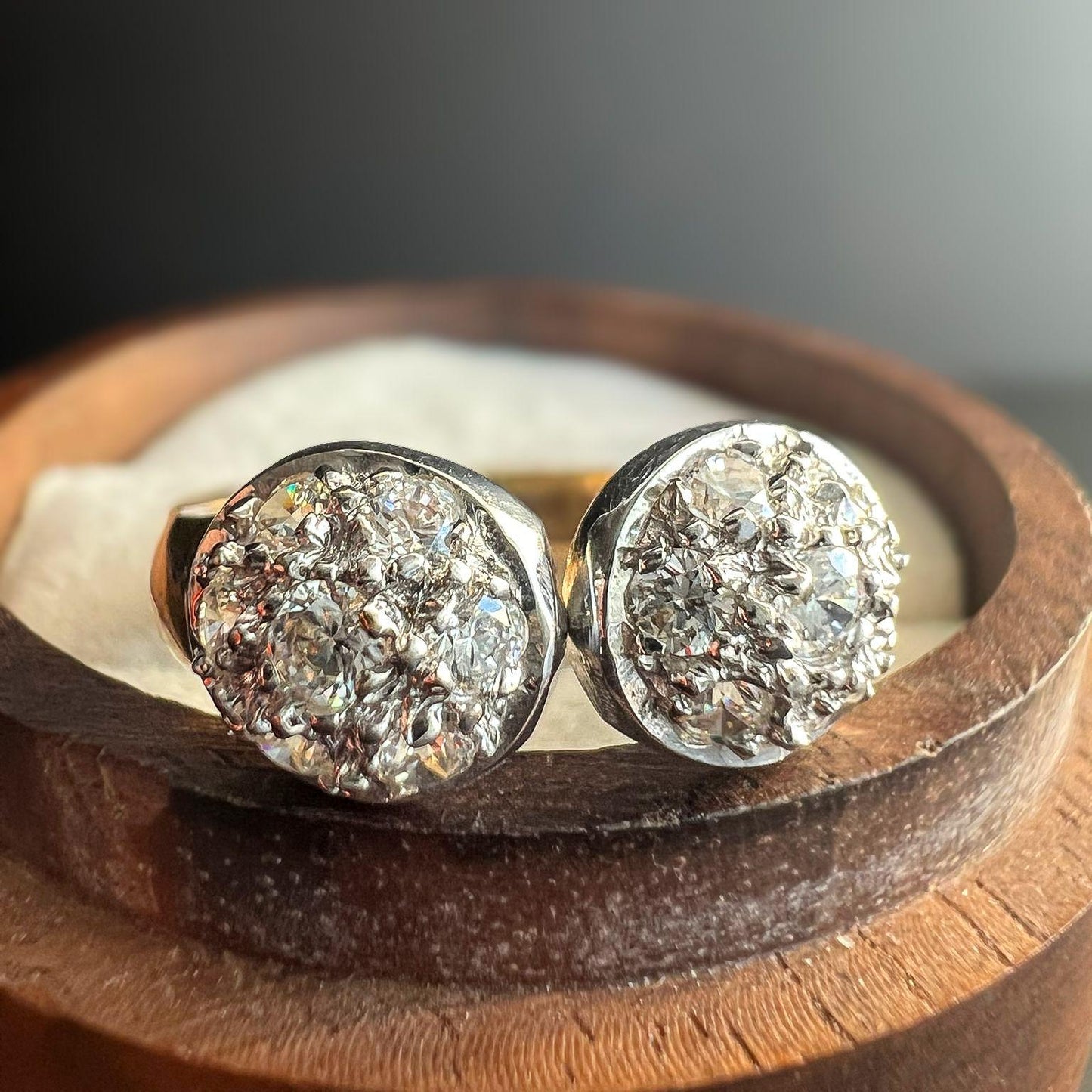 Vintage 9ct Gold Cubic Zirconia Double Cluster Ring - Sparkling Retro Style Statement Ring | UK O - US 7.25 | Resizable