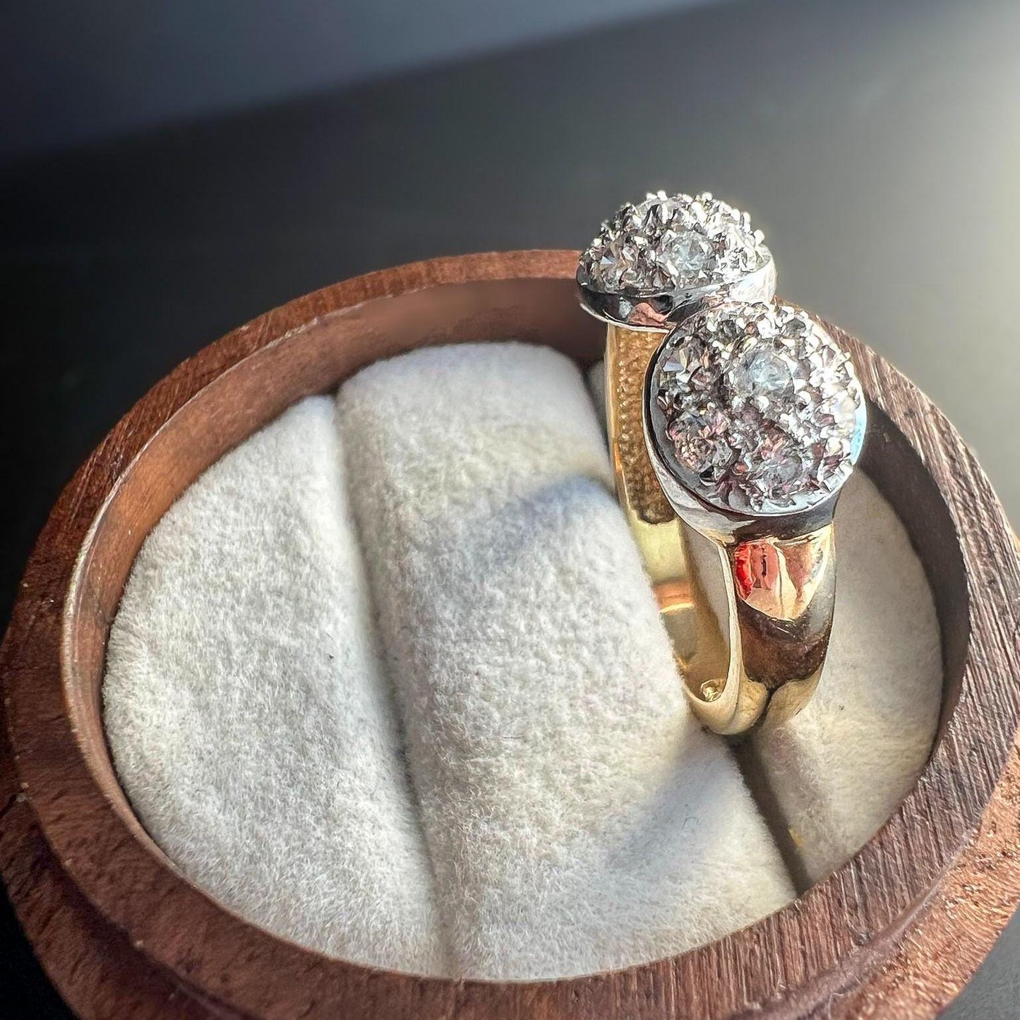 Vintage 9ct Gold Cubic Zirconia Double Cluster Ring - Sparkling Retro Style Statement Ring | UK O - US 7.25 | Resizable