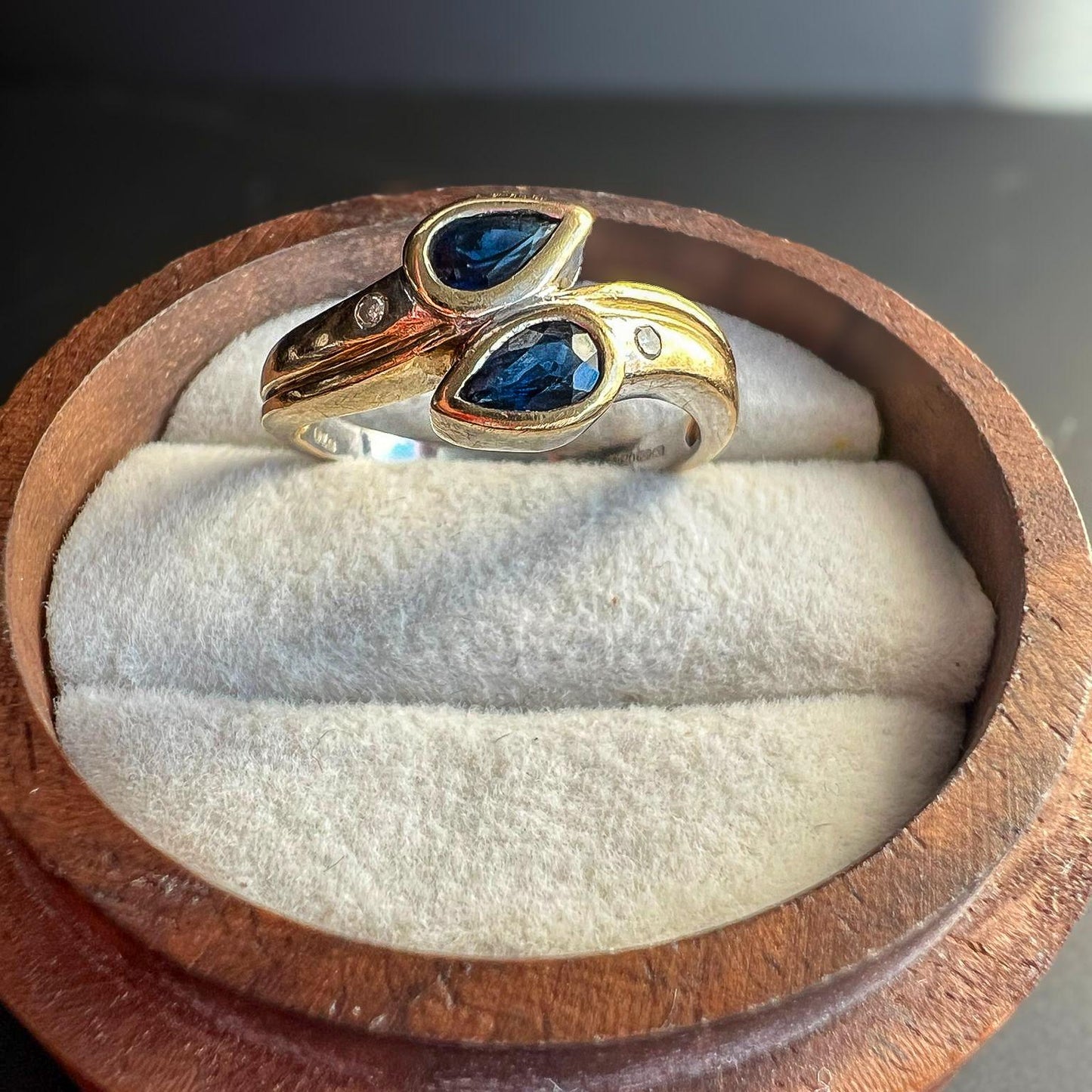 Vintage 9ct Bi-Coloured Gold Snake Style Ring with Sapphire & Diamond Accents | English Hallmarks | UK L 1/2 - US 6