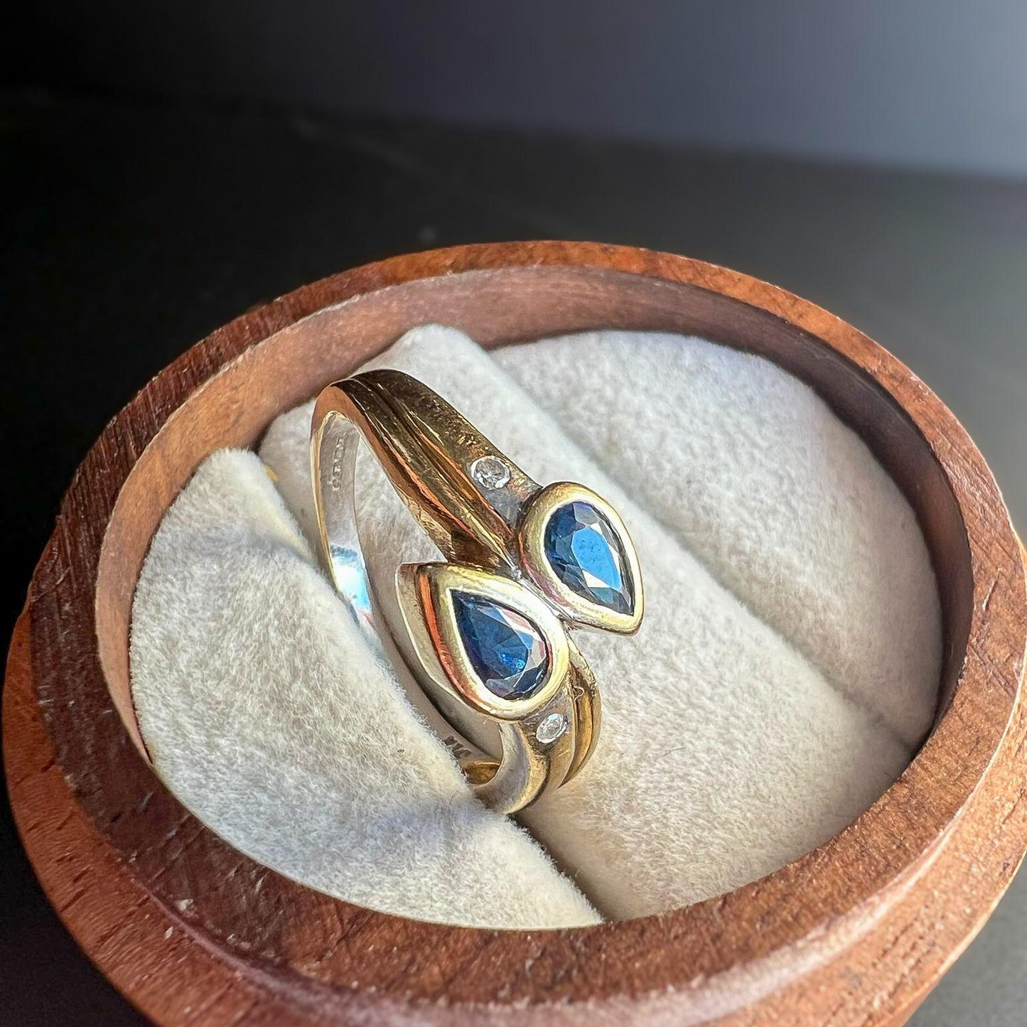 Vintage 9ct Bi-Coloured Gold Snake Style Ring with Sapphire & Diamond Accents | English Hallmarks | UK L 1/2 - US 6