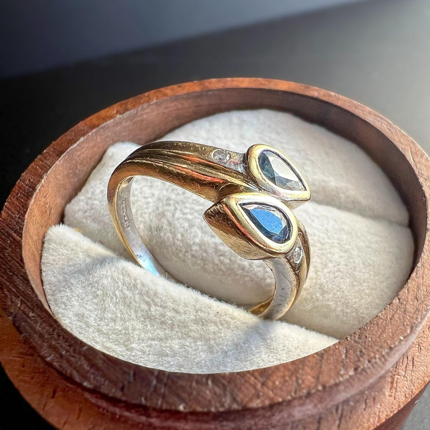Vintage 9ct Bi-Coloured Gold Snake Style Ring with Sapphire & Diamond Accents | English Hallmarks | UK L 1/2 - US 6