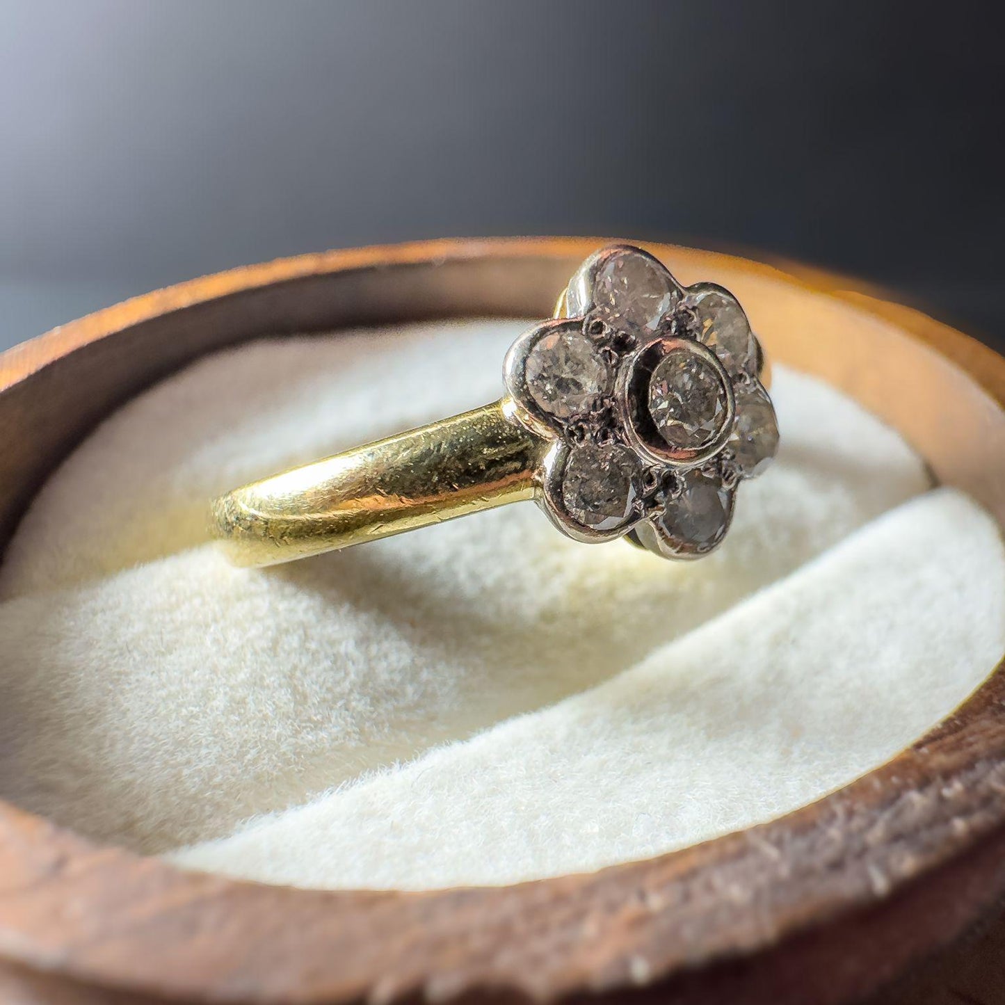 Vintage 18ct Solid Gold Diamond Daisy Flower Cluster Ring | Classic Statement Jewelry | English Hallmarks | UK K 1/2 - US 5.5 | Resizable