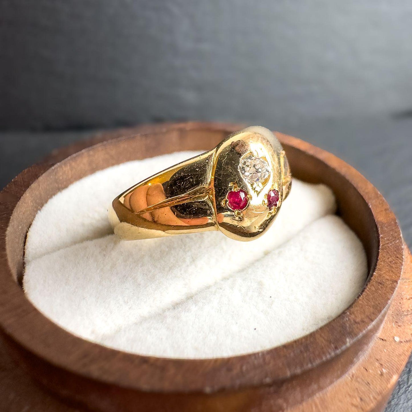 Rare Antique | 18ct Gold Edwardian Serpent Snake Ring, Diamond & Ruby Eyes | Circa 1910 English Hallmarks | UK O 1/2 -US 7.5 | Resizable