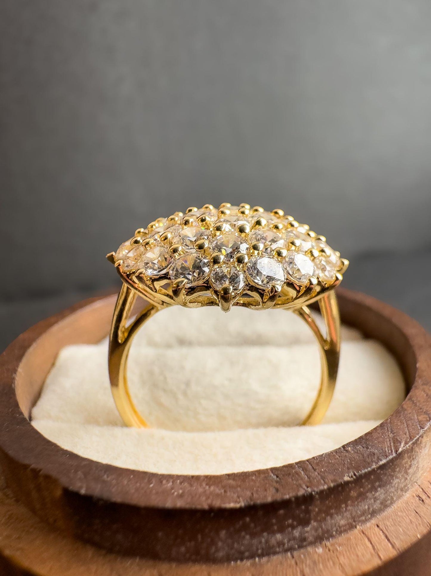 Vintage 14ct Gold Zirconia Cluster Ring Stunning Sparkling Design | English Hallmarks | UK N 1/2 - US 7 | Resizable