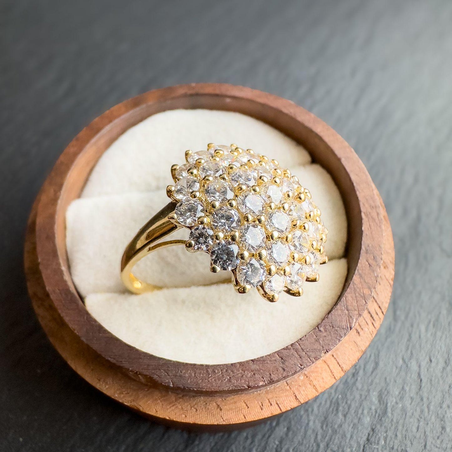 Vintage 14ct Gold Zirconia Cluster Ring Stunning Sparkling Design | English Hallmarks | UK N 1/2 - US 7 | Resizable