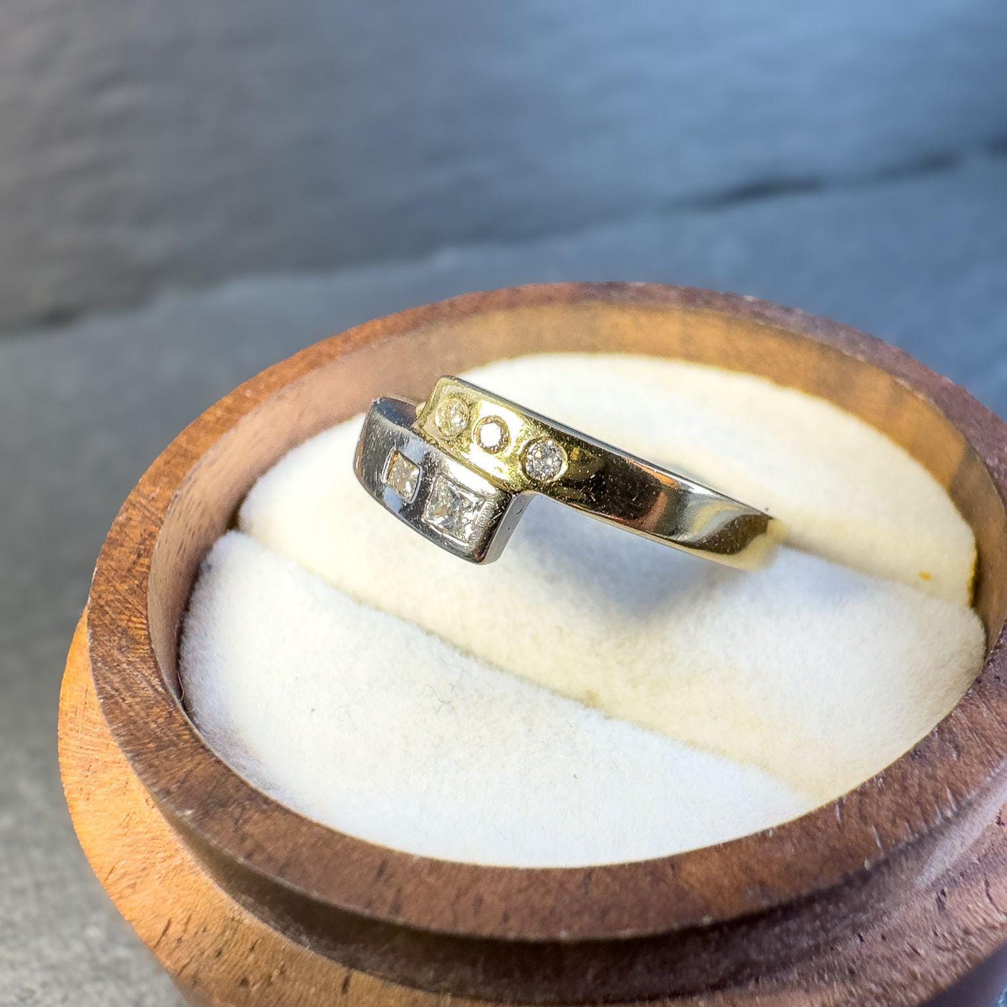 Vintage 14ct Gold Diamond Ring - Unique Geometric Design | Engagement Ring | Hallmarks | UK M | Resizable |