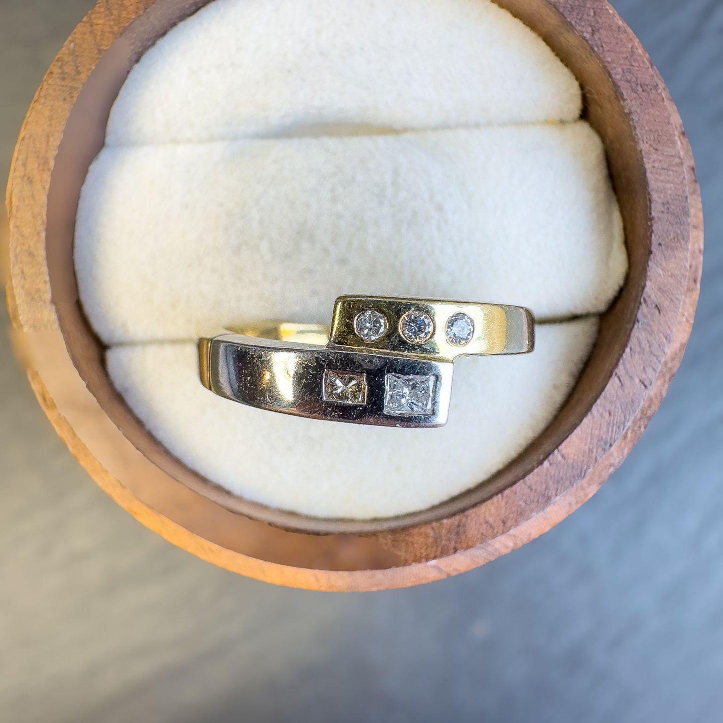 Vintage 14ct Gold Diamond Ring - Unique Geometric Design | Engagement Ring | Hallmarks | UK M | Resizable |