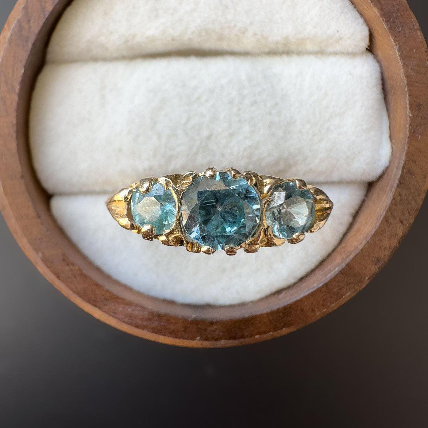 Vintage | 9ct Gold | Edwardian-Inspired Blue Topaz Ring Intricate Scrollwork Design | English Hallmarks | UK L 1/2 - US 6 | Resizable