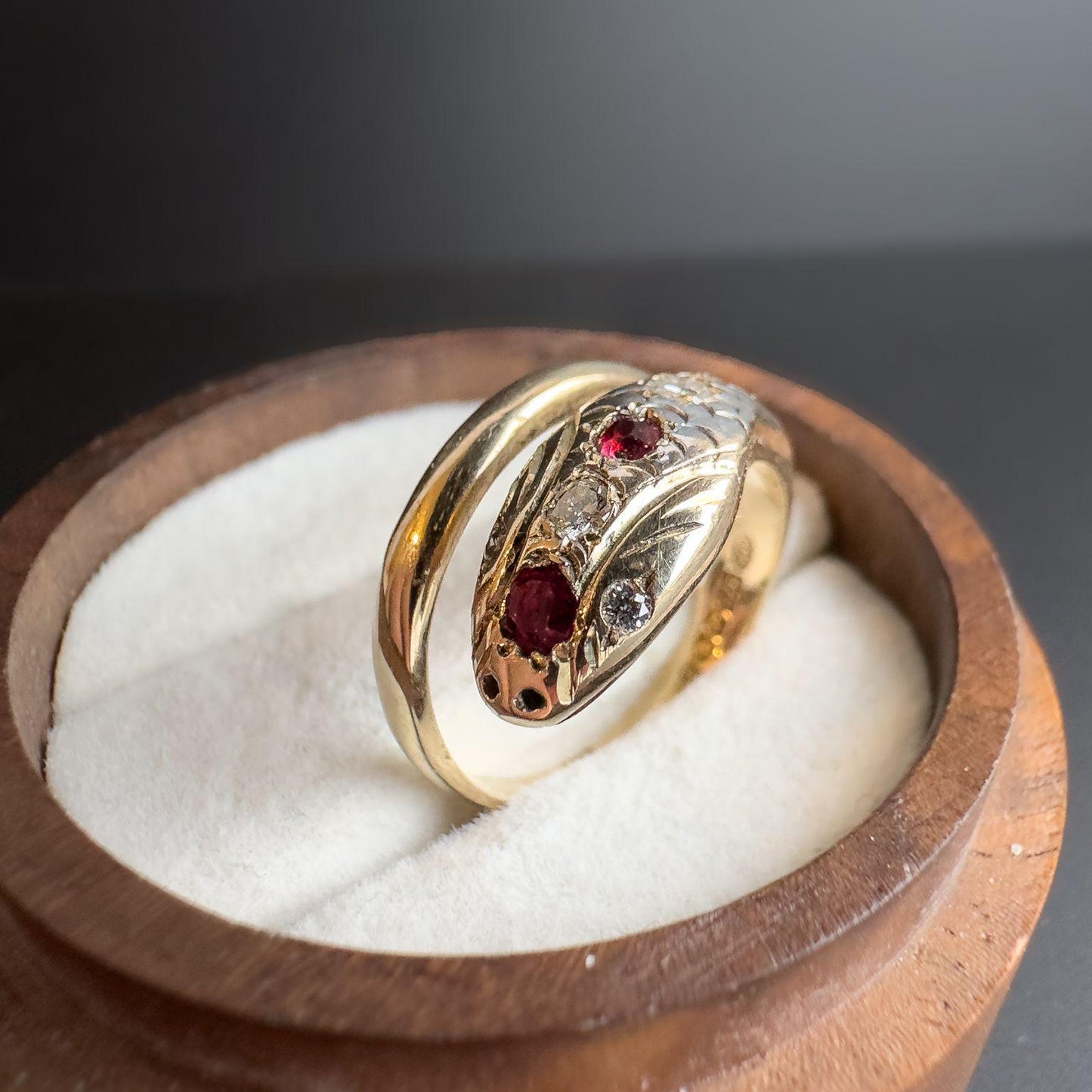Antique 9ct Gold Diamond & Ruby Serpent Snake Ring Unique Victorian Symbolism | 1918 Hallmarked | UK L 1/2 - US 6 | Resizable