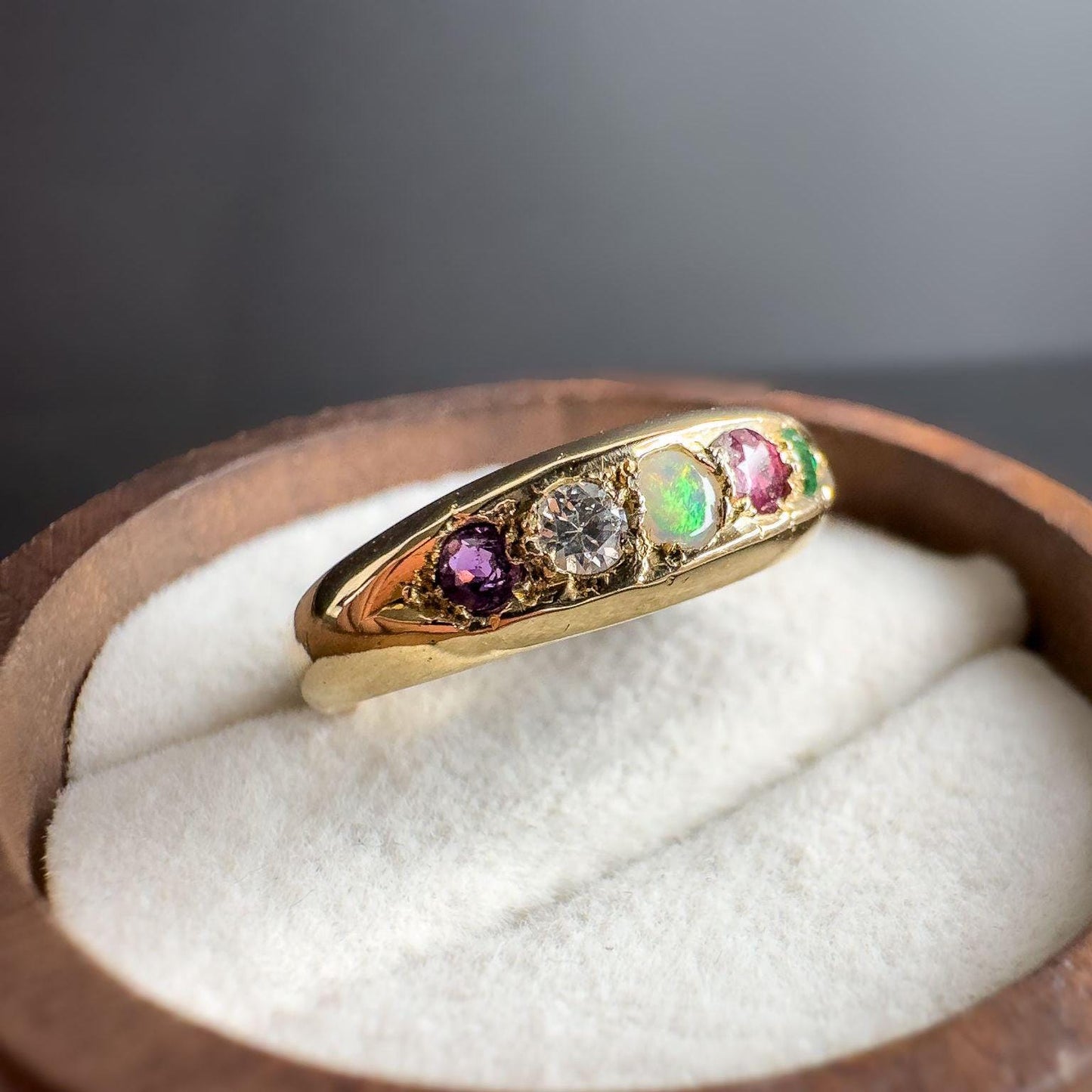 Stunning Antique Victorian 18ct Gold ADORE Acrostic Multi Gemstone Gypsy Ring | 1905 Hallmarked | UK M 1/1 - US 6.5 | Resizable