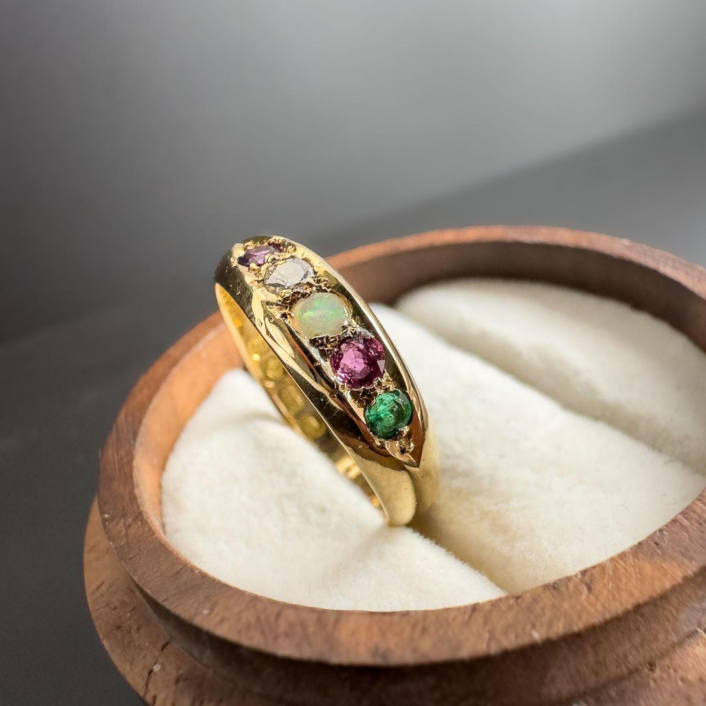 Stunning Antique Victorian 18ct Gold ADORE Acrostic Multi Gemstone Gypsy Ring | 1905 Hallmarked | UK M 1/1 - US 6.5 | Resizable
