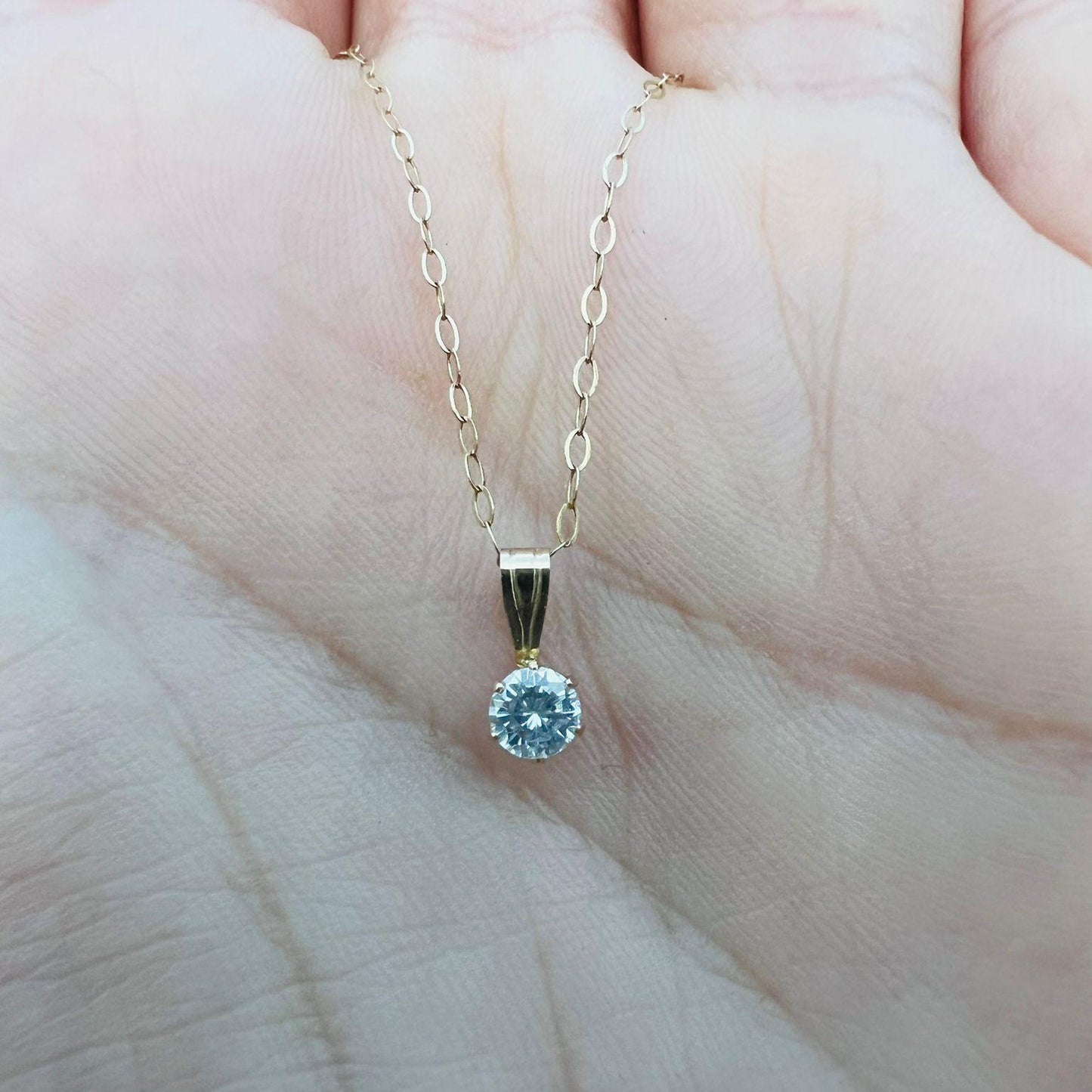 9ct Gold Solitaire CZ Pendant Minimalist Gold Necklace Charm