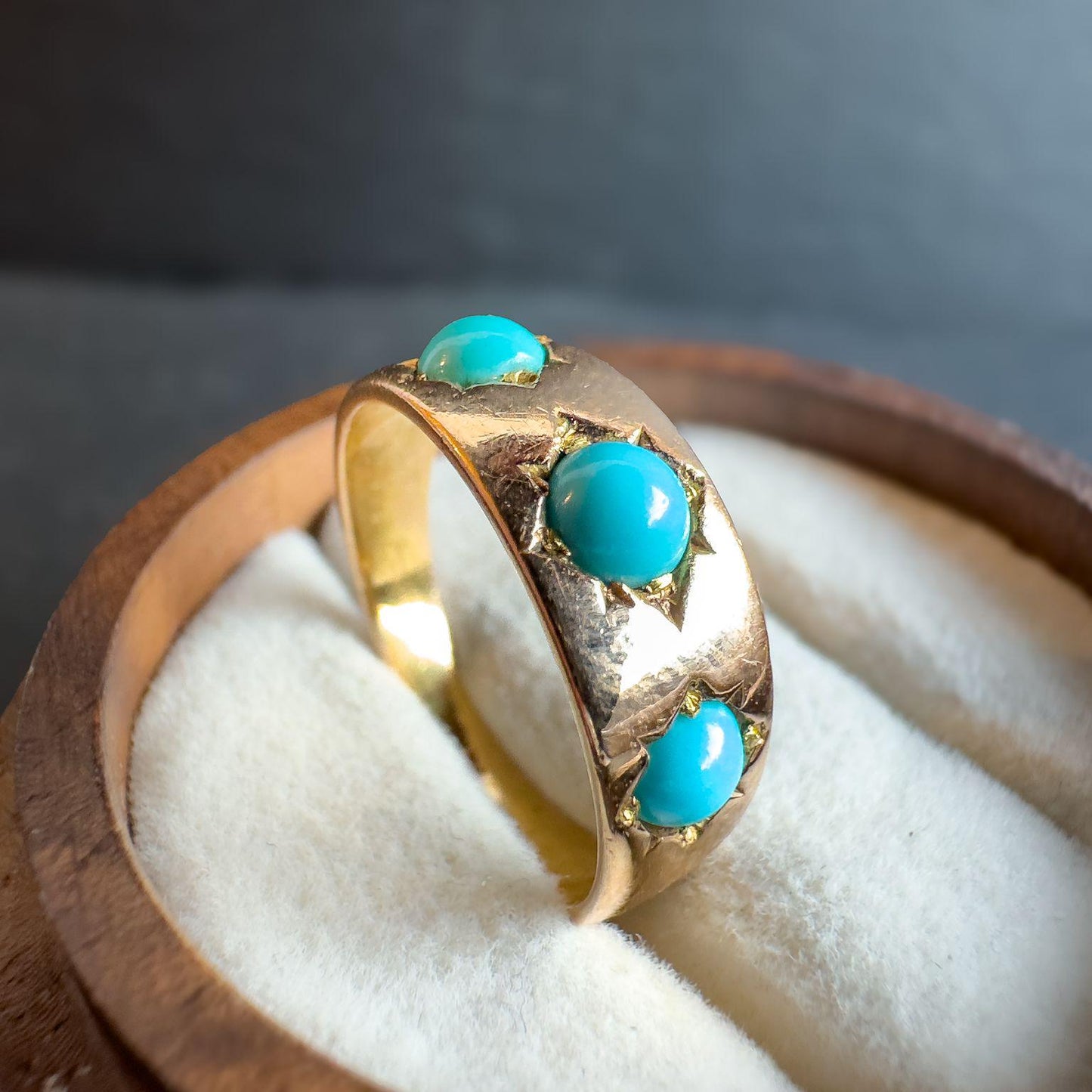 Vintage 14ct Gold Turquoise Gypsy Ring | Unique Victorian Era Gemstone Jewelry | UK L 1/2 - US 6 | Resizable |