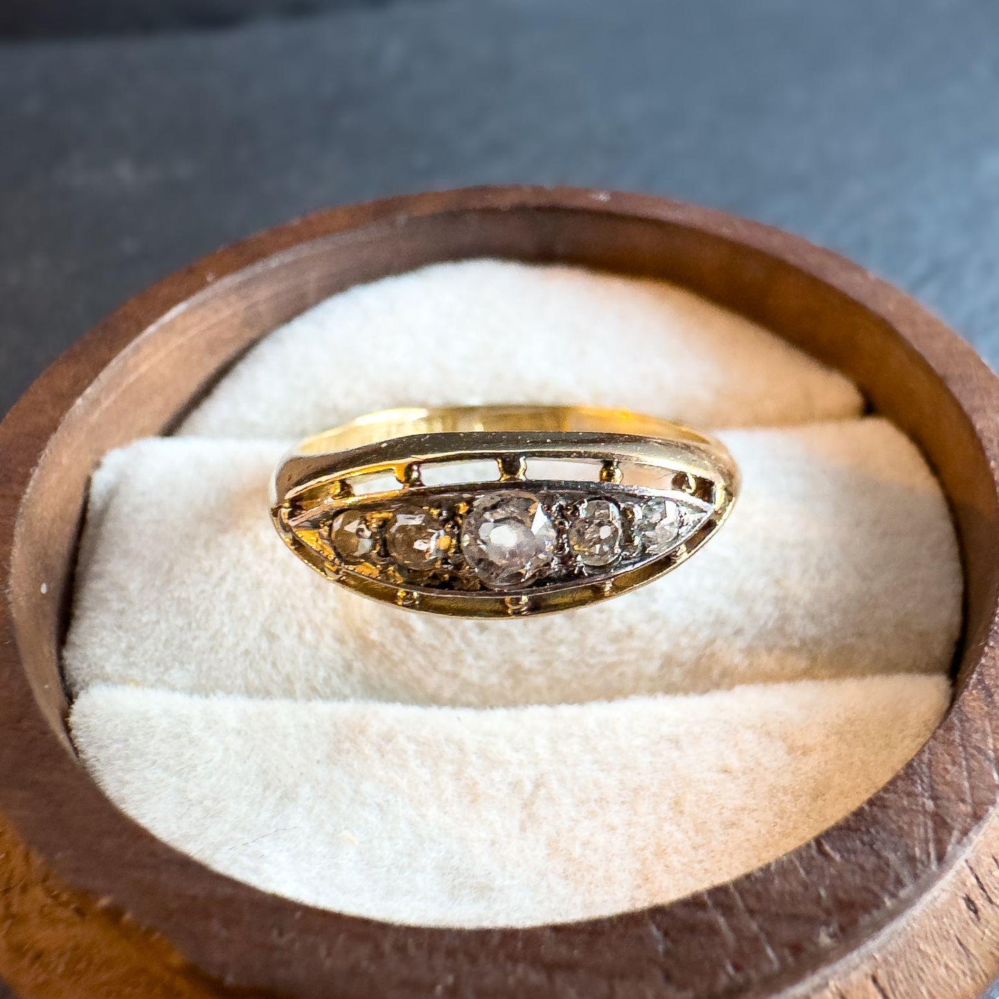 Antique 18ct Gold Diamond Five Stone & Platinum Ring | Edwardian Ring | Antique Art Deco Jewelry | UK K 1/2 - US 5.5 | Resizable |