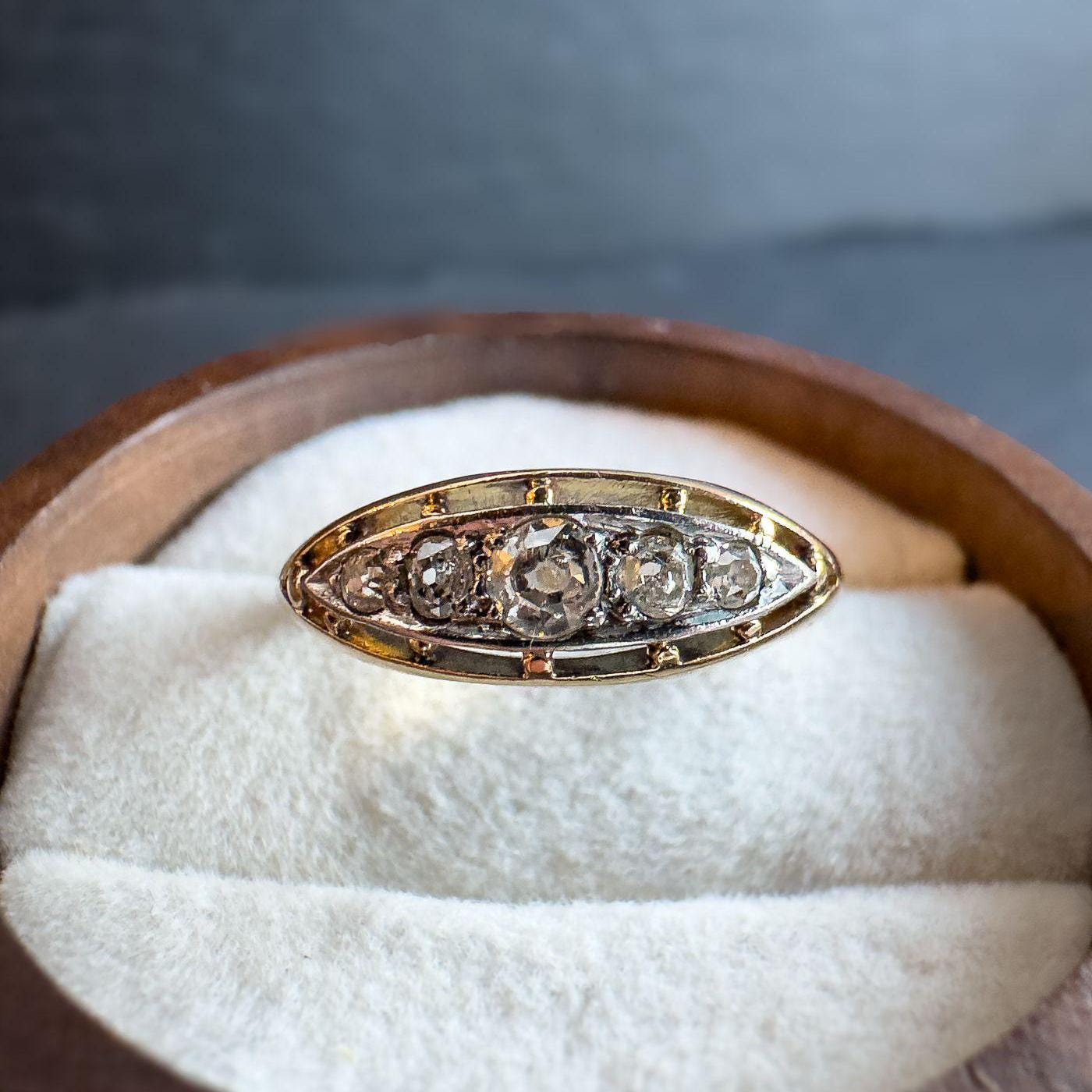 Antique 18ct Gold Diamond Five Stone & Platinum Ring | Edwardian Ring | Antique Art Deco Jewelry | UK K 1/2 - US 5.5 | Resizable |