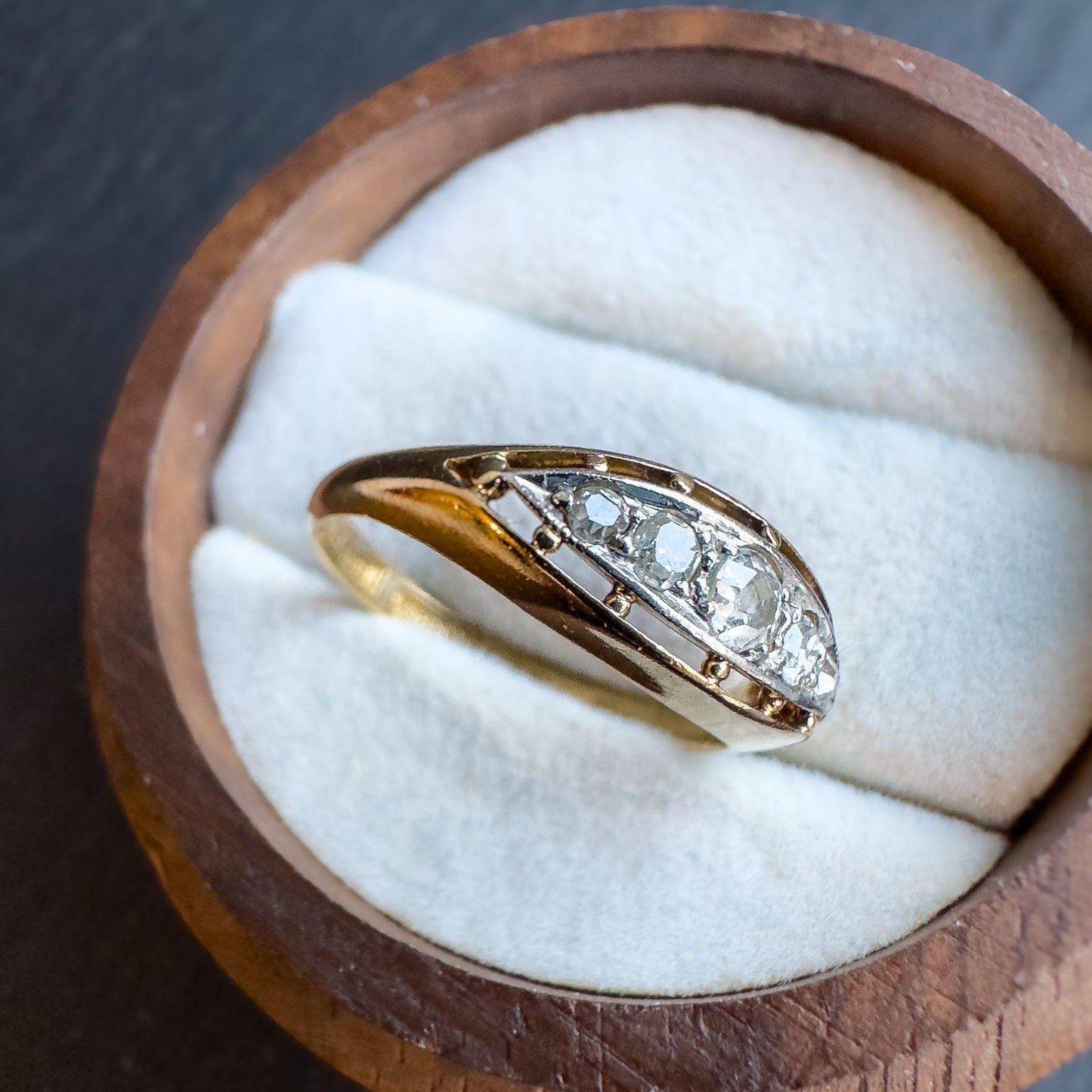 Antique 18ct Gold Diamond Five Stone & Platinum Ring | Edwardian Ring | Antique Art Deco Jewelry | UK K 1/2 - US 5.5 | Resizable |
