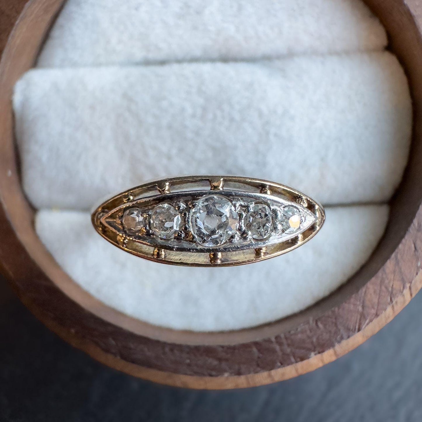 Antique 18ct Gold Diamond Five Stone & Platinum Ring | Edwardian Ring | Antique Art Deco Jewelry | UK K 1/2 - US 5.5 | Resizable |