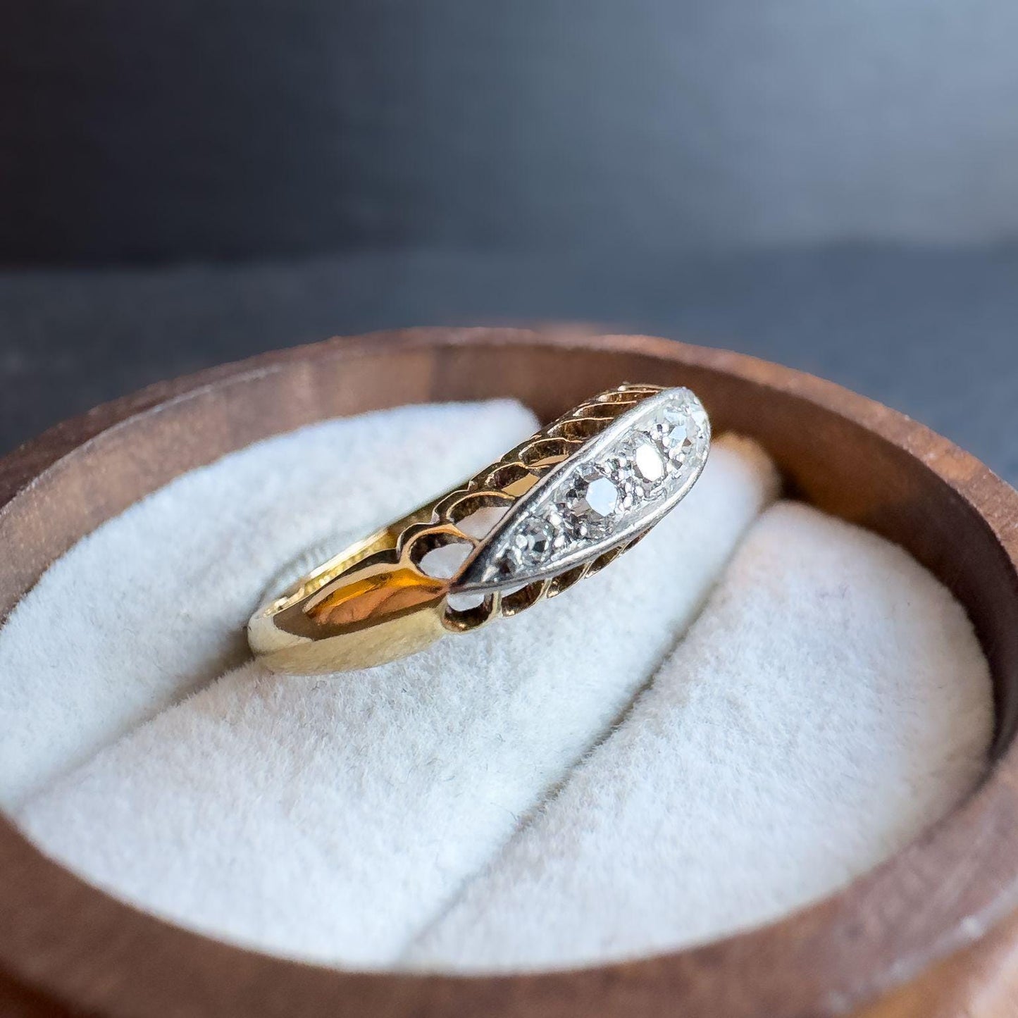 Antique 18ct Gold & Platinum Diamond Ring | Antique Marquise Design Jewelry | UK J 1/2 - US 5 | Resizable | Five Stones Diamond Ring |
