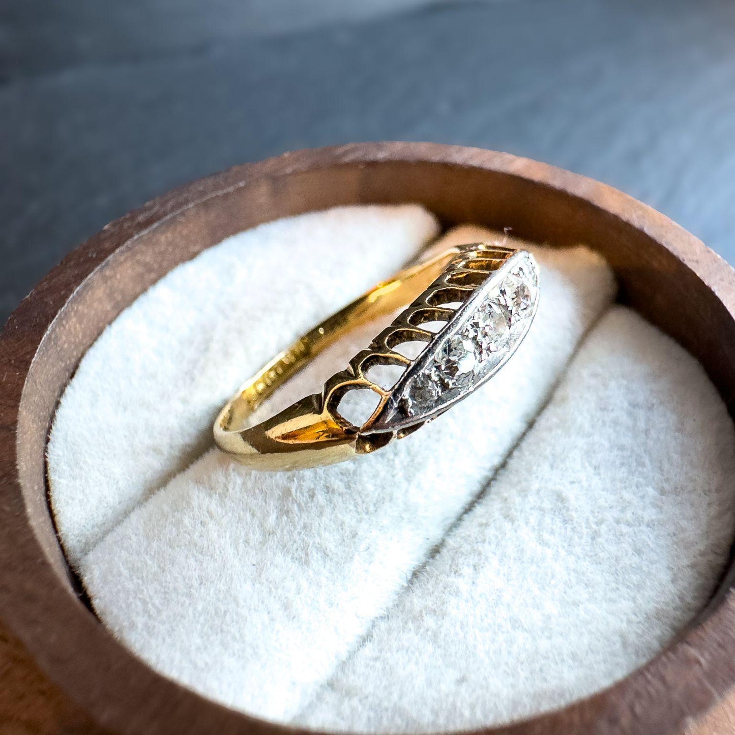 Antique 18ct Gold & Platinum Diamond Ring | Antique Marquise Design Jewelry | UK J 1/2 - US 5 | Resizable | Five Stones Diamond Ring |