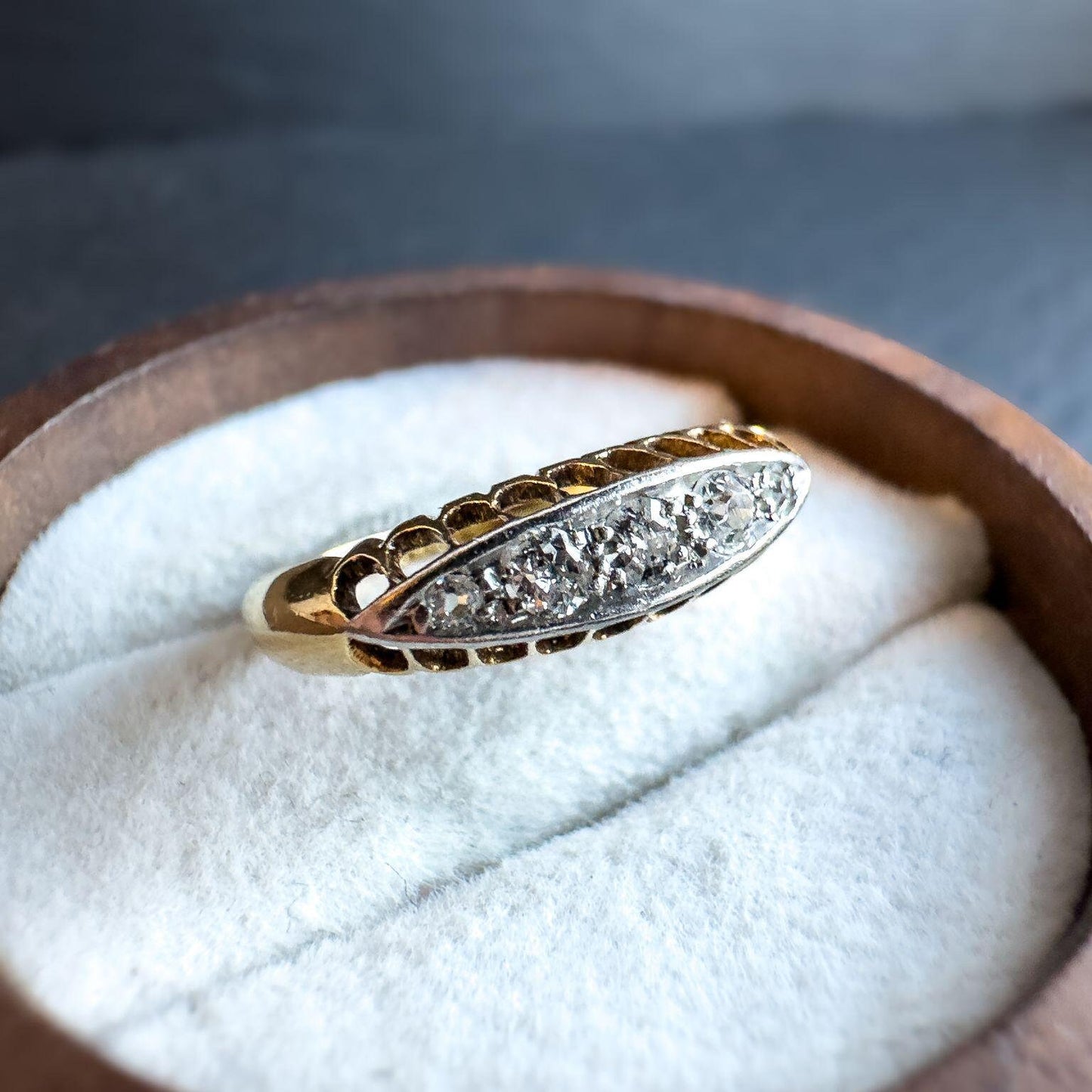 Antique 18ct Gold & Platinum Diamond Ring | Antique Marquise Design Jewelry | UK J 1/2 - US 5 | Resizable | Five Stones Diamond Ring |
