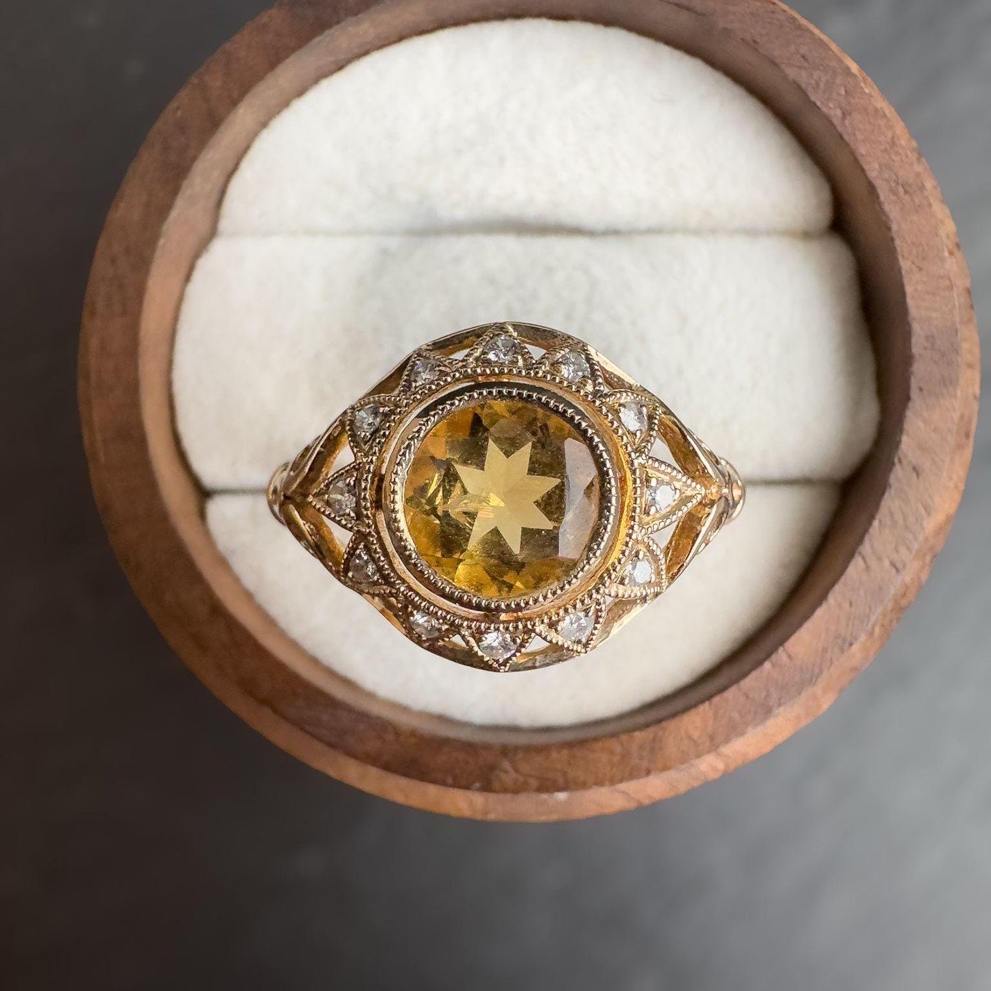 Exquisite 9ct Gold Citrine and Diamond Cocktail Ring Sun Burst Design Vintage Statement Ring | Hallmarked | UK P 1/2 -US 8 | Resizable