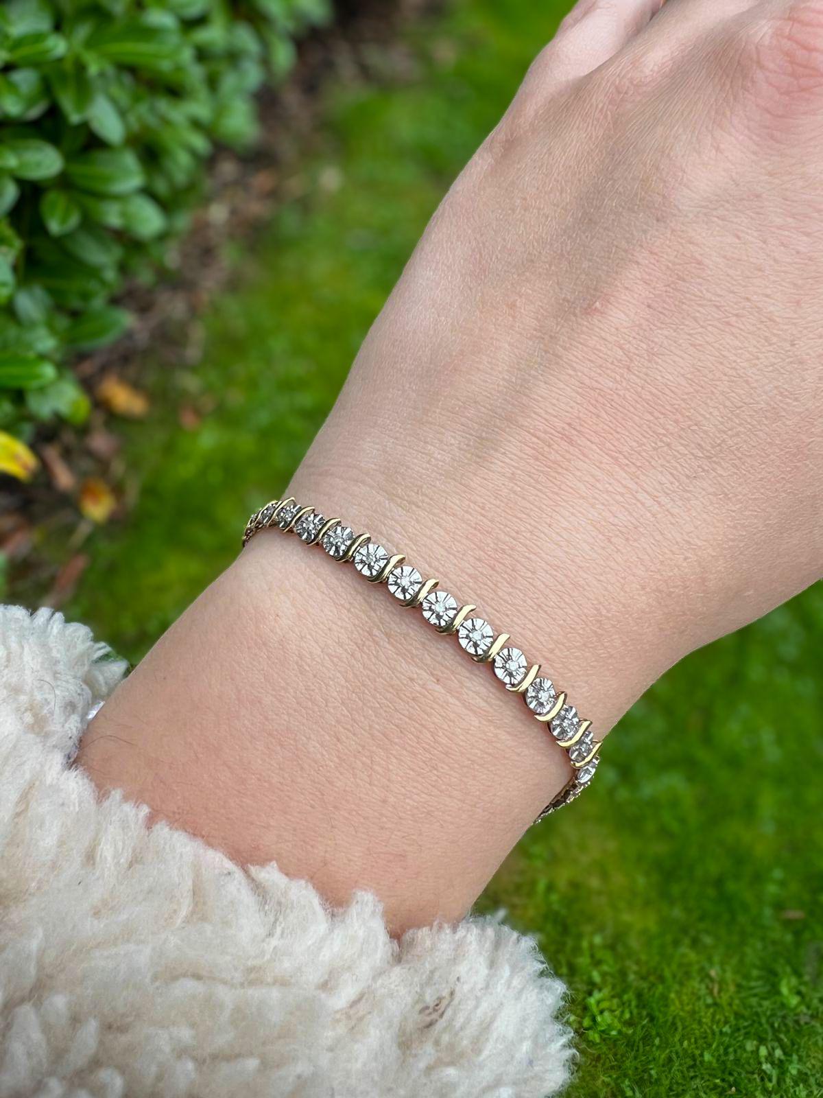 Stunning Vintage 9ct Gold Diamond Tennis Bracelet Dazzling Diamonds & Gold Elegance | English Hallmarks | 19cm - 7.5 Inch