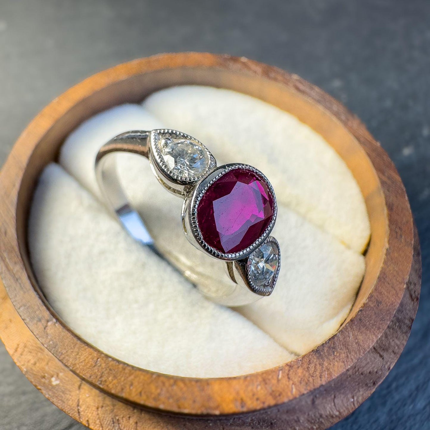 Stunning 18ct Solid White Gold Ruby and Diamond Ring | Art Deco-Inspired Jewelry | Unique Engagement Ring | UK N - US 7 |