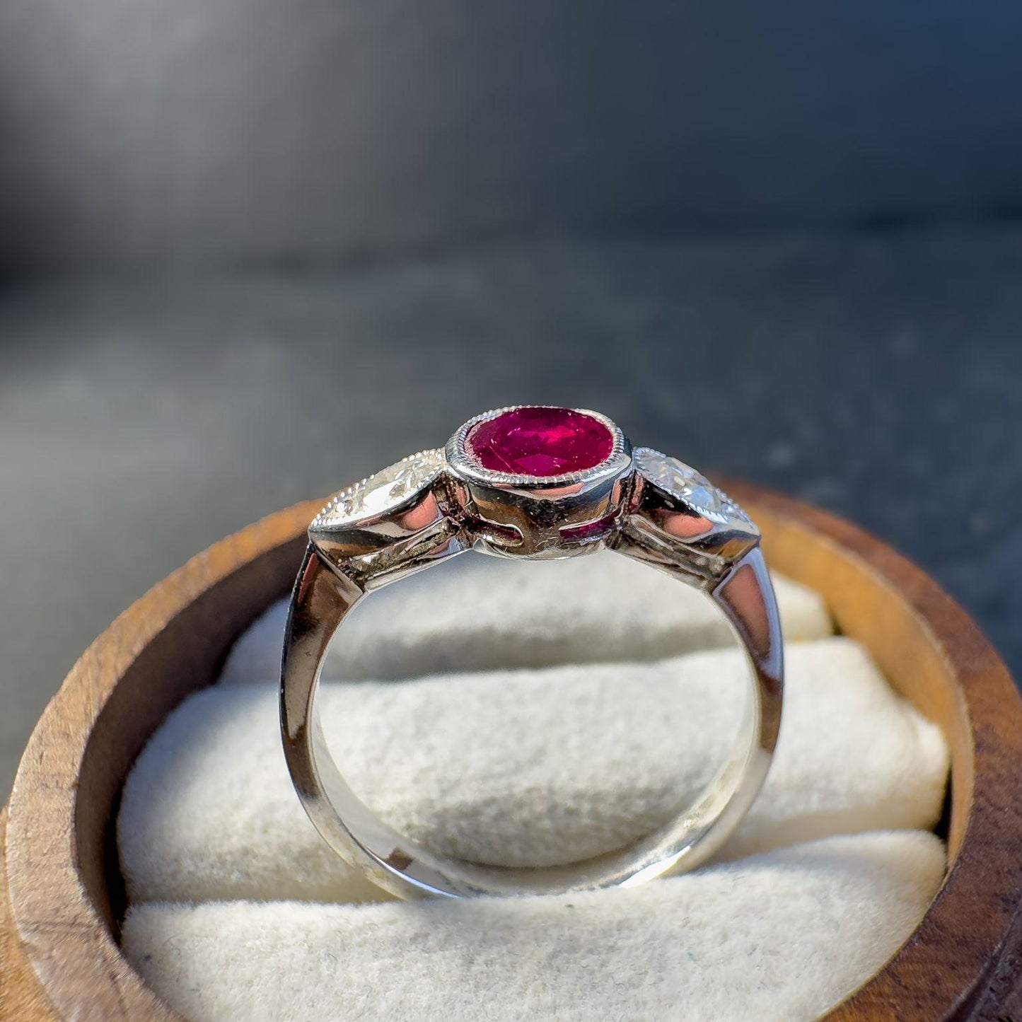 Stunning 18ct Solid White Gold Ruby and Diamond Ring | Art Deco-Inspired Jewelry | Unique Engagement Ring | UK N - US 7 |
