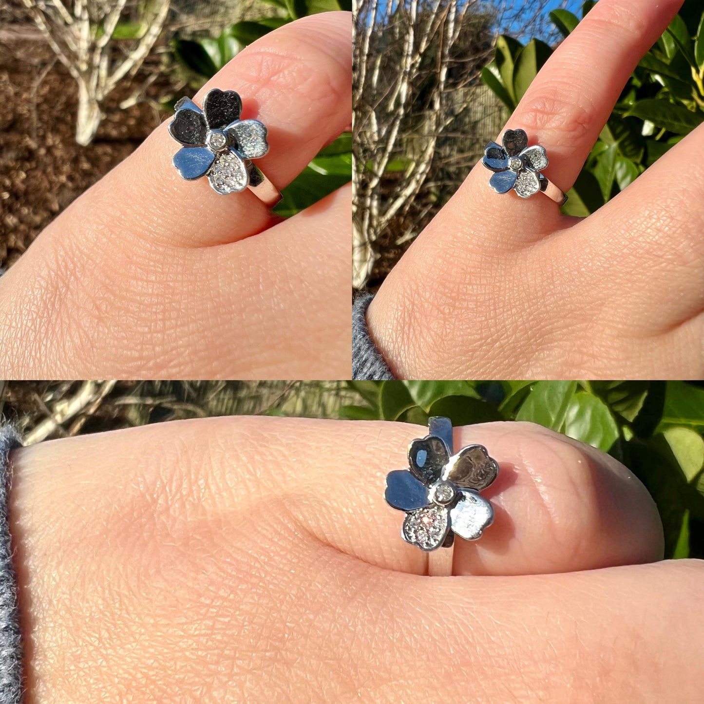9ct White Gold Vintage Diamond Flower Ring | Elegant Floral Design | Vintage Gold Statement Ring | Unique Jewelry Gift | UK L 1/2 - US 6 |